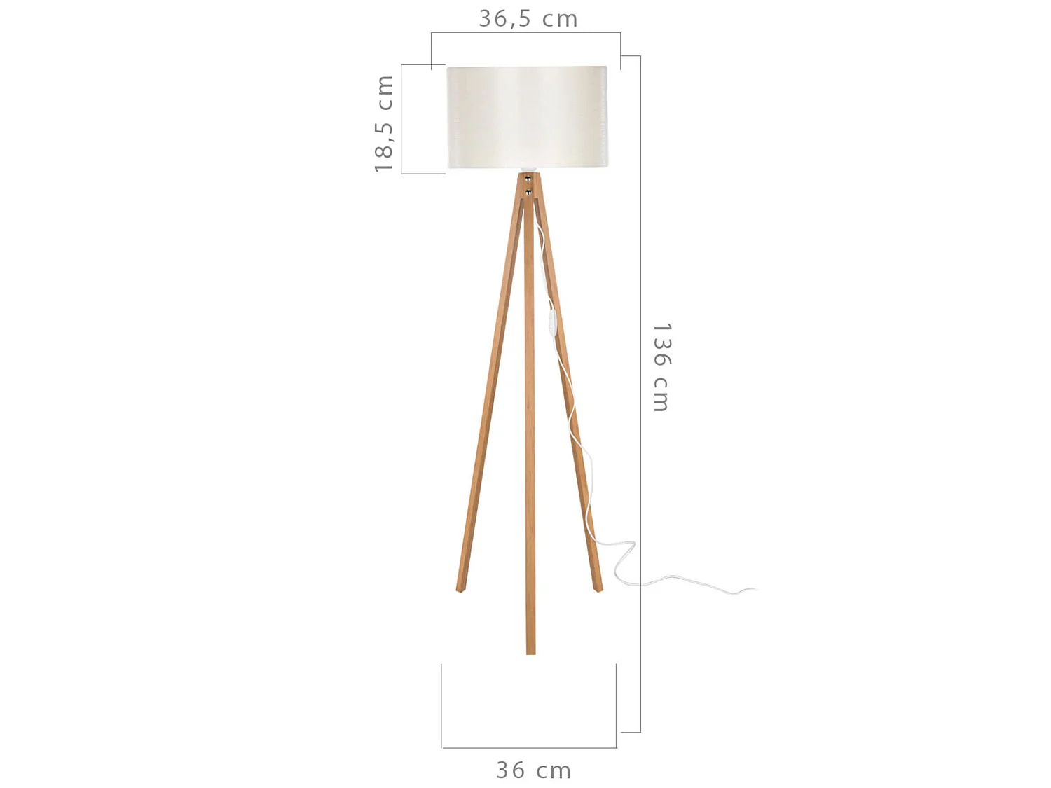 Lampadaire Rochester trépied hauteur 136 cm E27 bambou / crème [lux.pro]