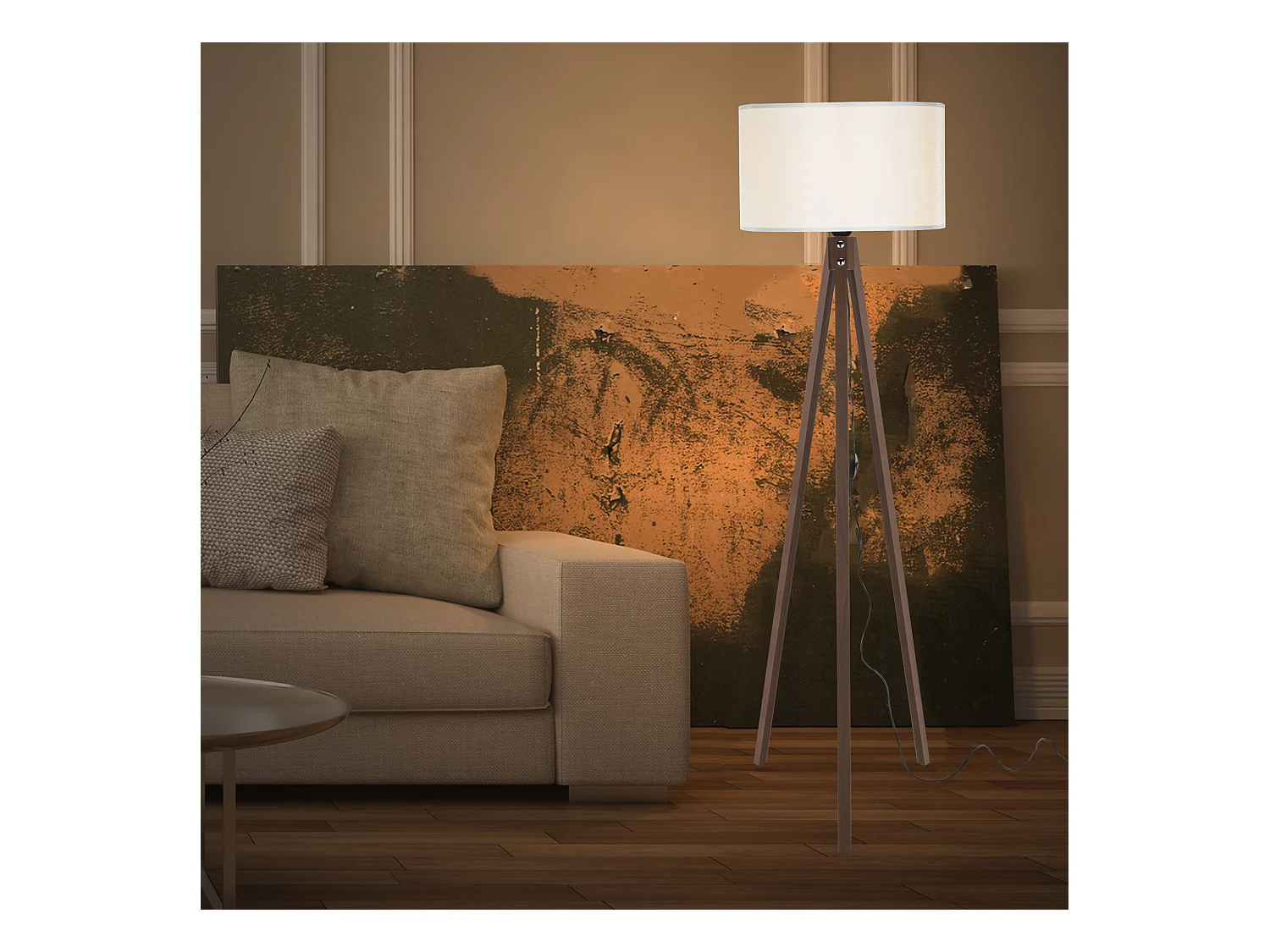 Lampadaire Rochester trépied hauteur 136 cm E27 effet noyer / crème [lux.pro]