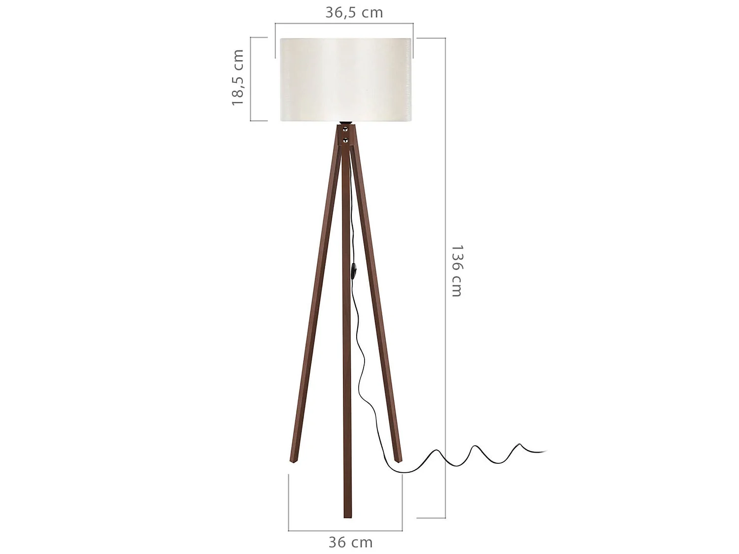Lampadaire Rochester trépied hauteur 136 cm E27 effet noyer / crème [lux.pro]