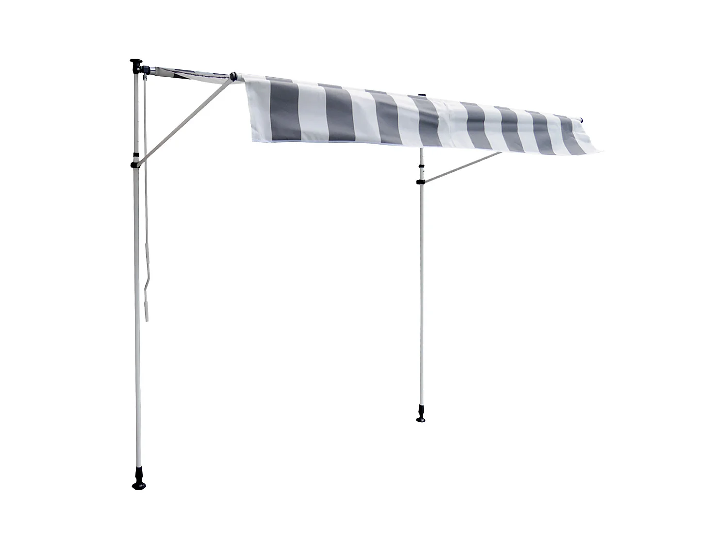 CHENE balkonluifel 2 × 1.2m - Wit/grijs gestreept doek en wit frame