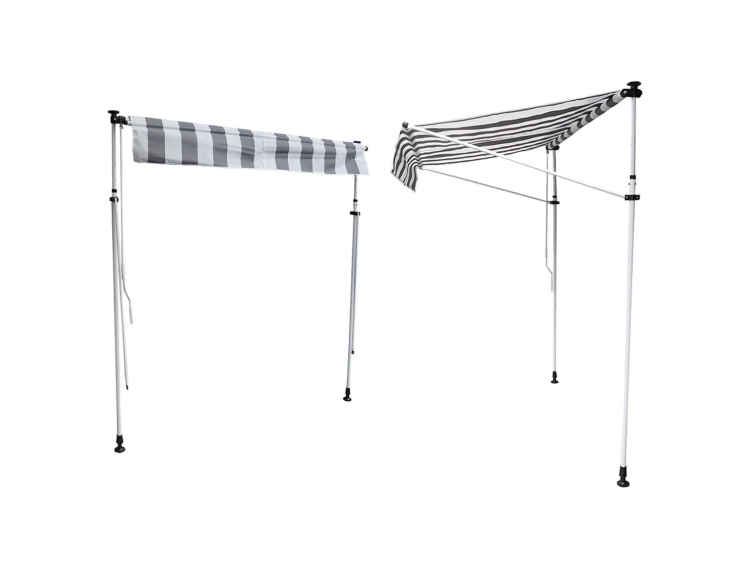 CHENE balkonluifel 2 × 1.2m - Wit/grijs gestreept doek en wit frame