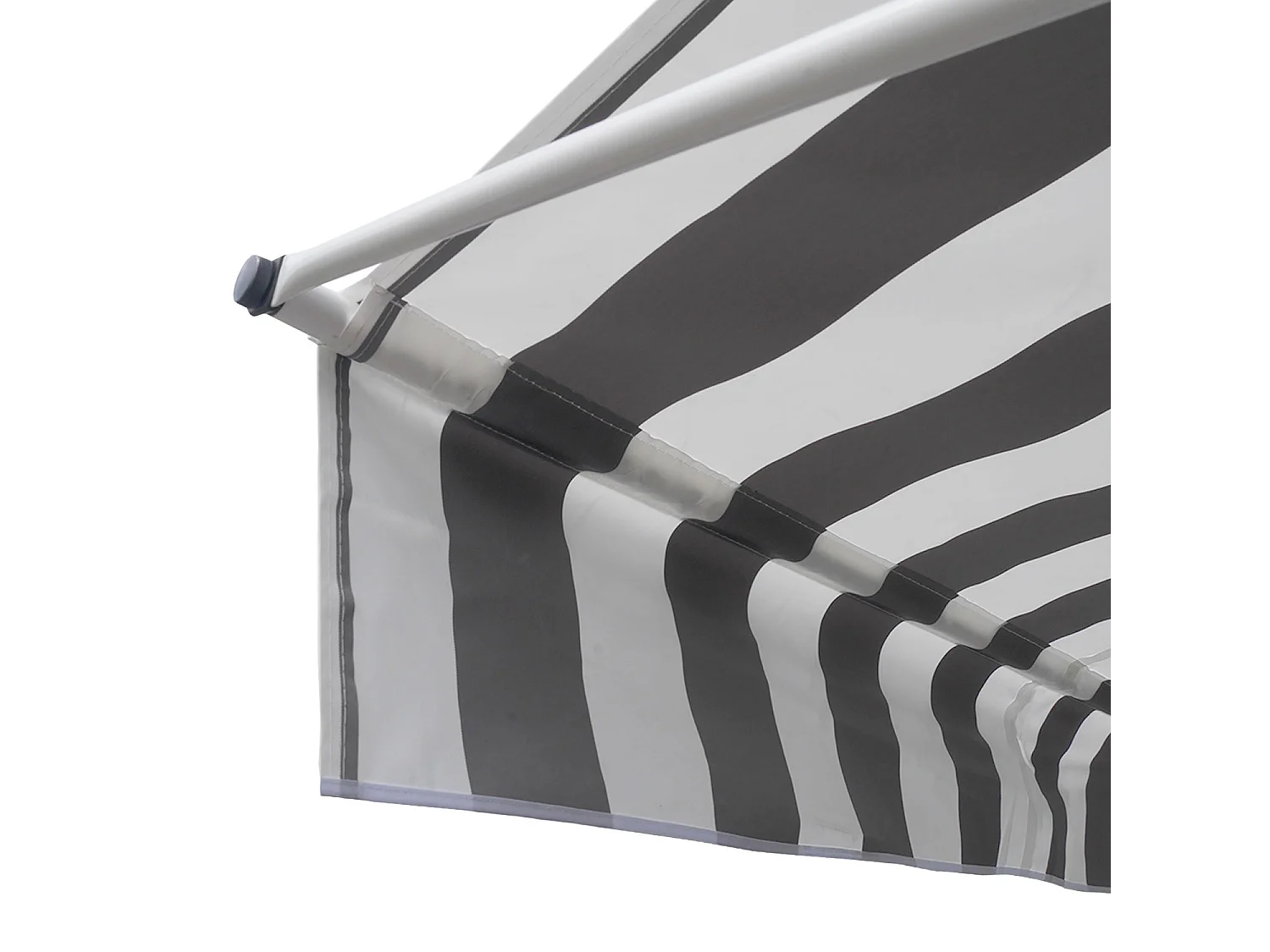 Store banne pour balcon CHENE 2 × 1,2m - Toile rayée blanche/grise et structure blanche - HAPPY GARDEN