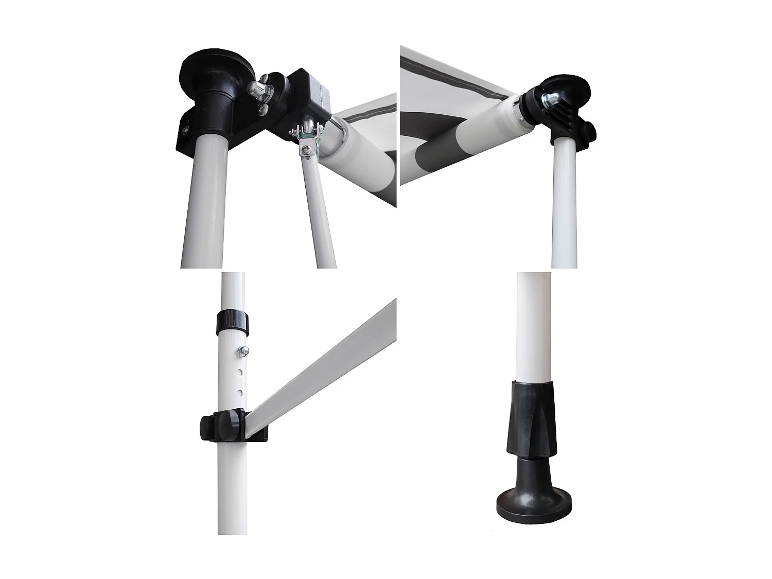 CHENE balkonluifel 2 × 1.2m - Wit/grijs gestreept doek en wit frame