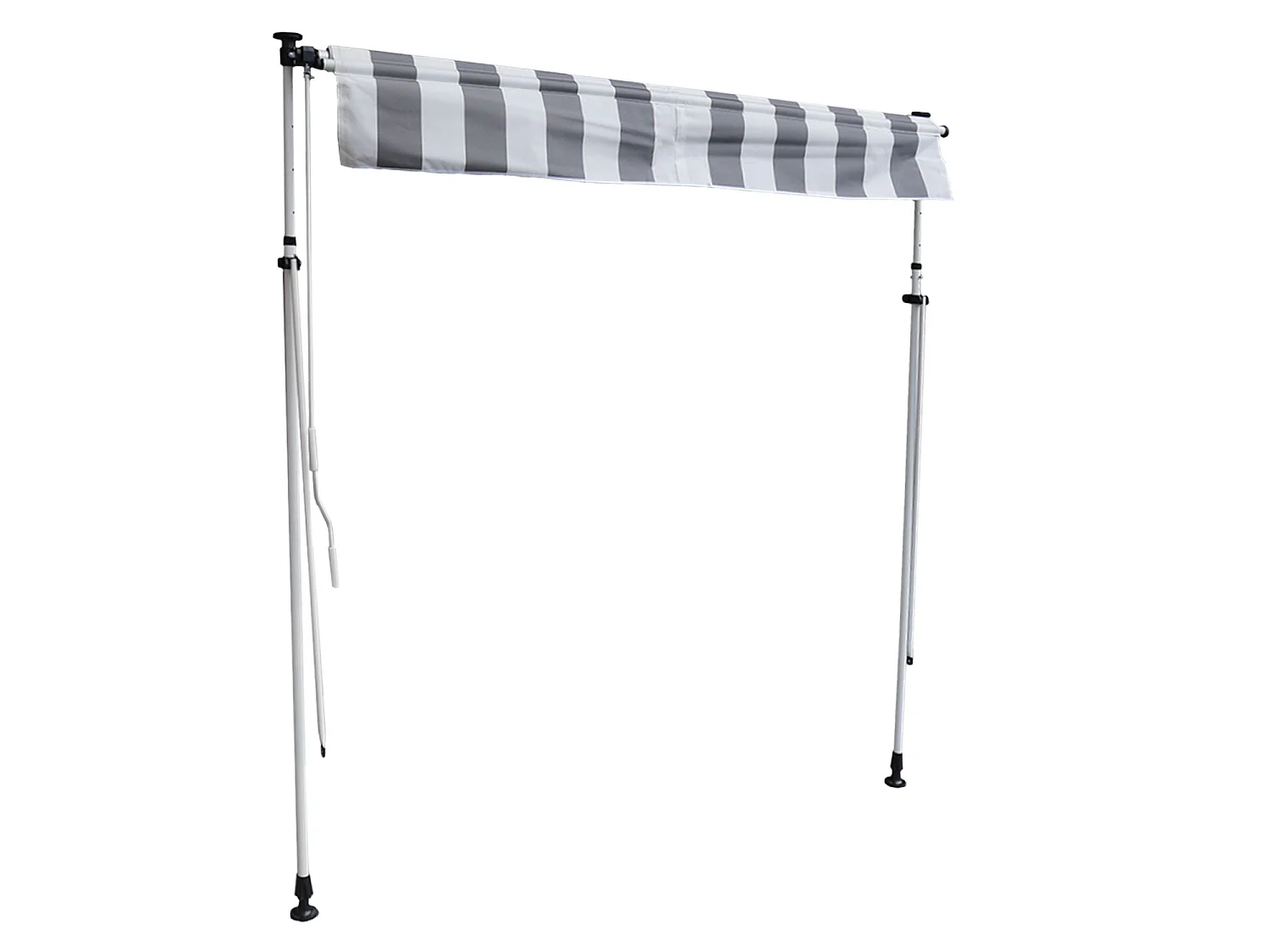 Store banne pour balcon CHENE 2 × 1,2m - Toile rayée blanche/grise et structure blanche - HAPPY GARDEN