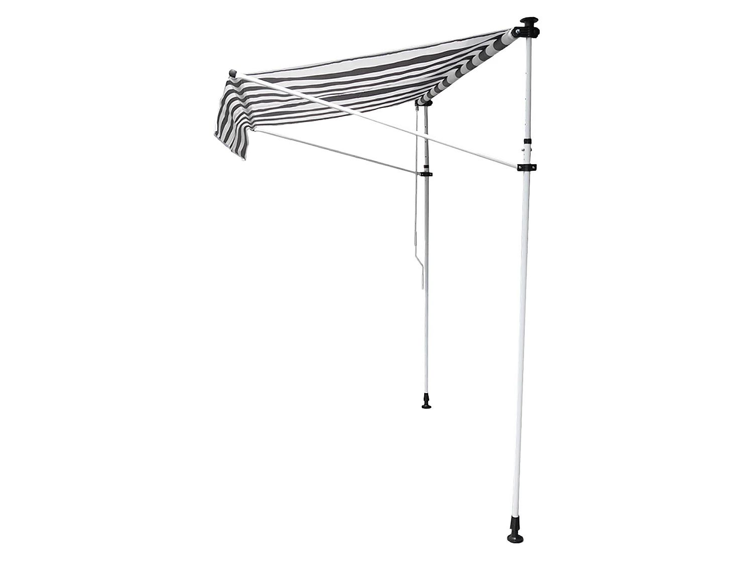Store banne pour balcon CHENE 2 × 1,2m - Toile rayée blanche/grise et structure blanche - HAPPY GARDEN