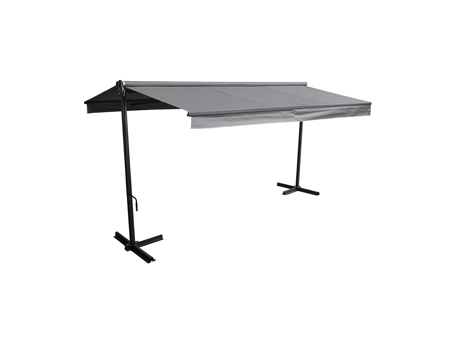 Store double pente FRENE sur pieds 3,95 x 3 m - Toile grise et structure grise - HAPPY GARDEN
