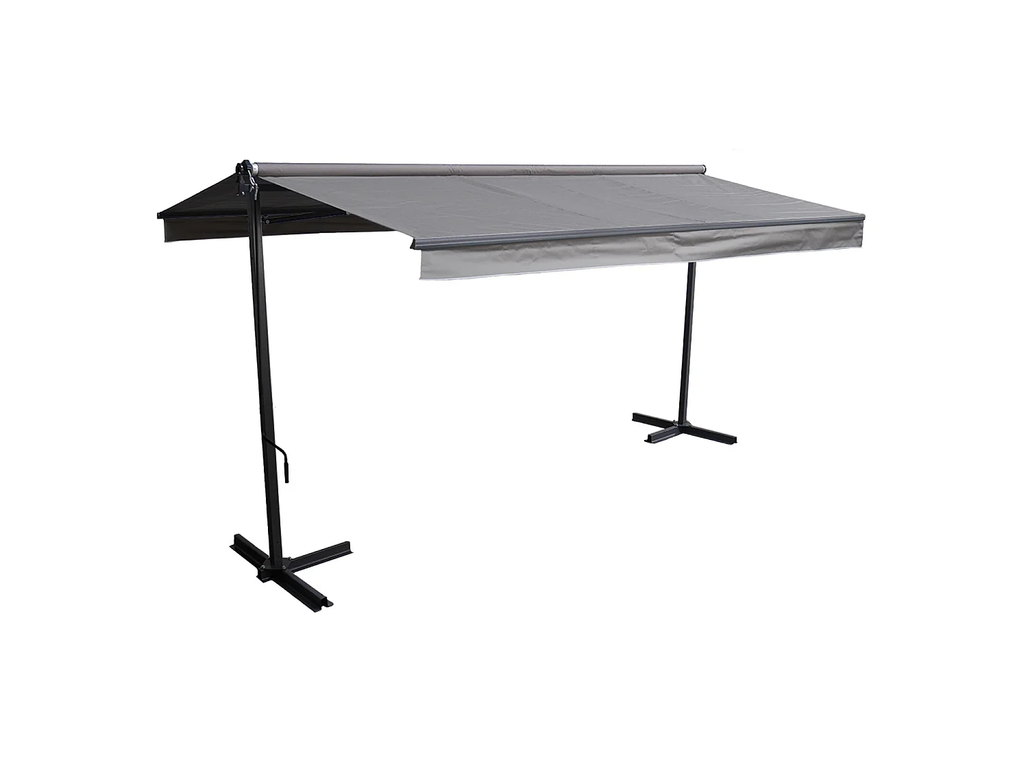 Store double pente FRENE sur pieds 3,95 x 3 m - Toile grise et structure grise - HAPPY GARDEN