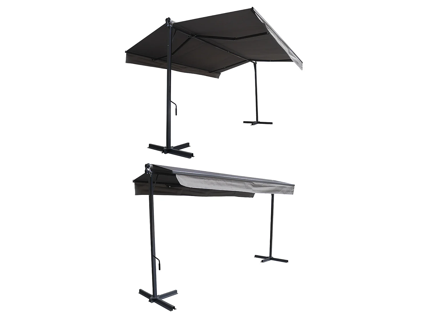 Store double pente FRENE sur pieds 3,95 x 3 m - Toile grise et structure grise - HAPPY GARDEN