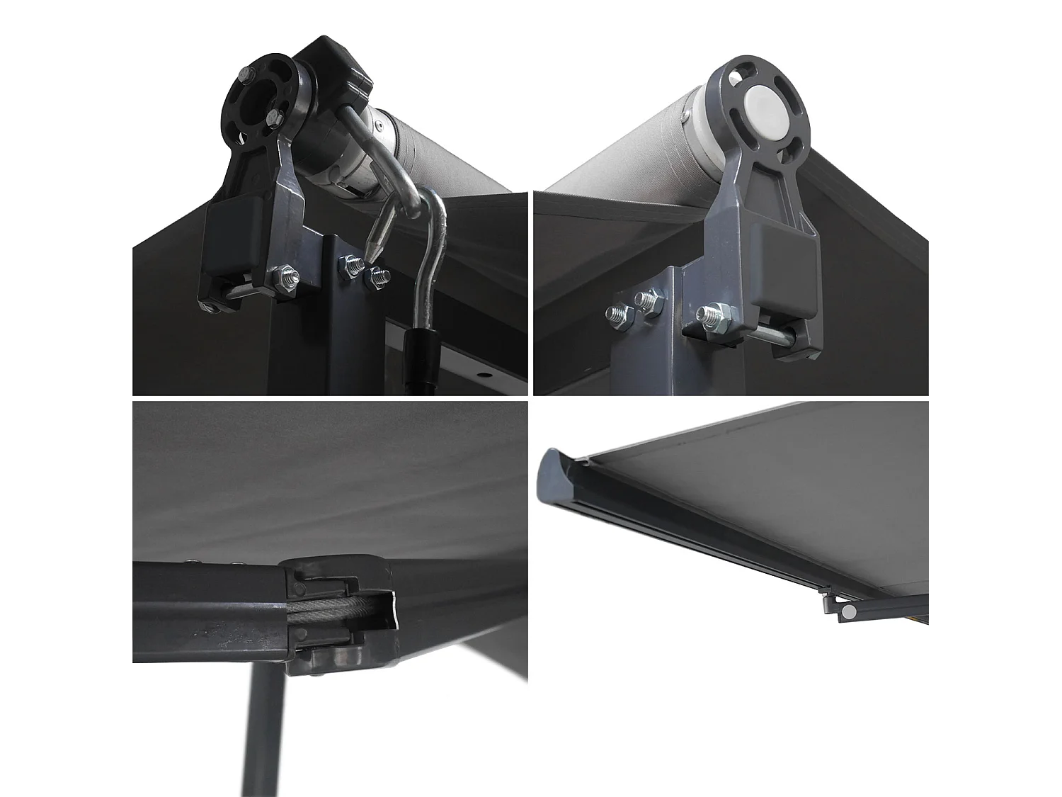 Store double pente FRENE sur pieds 3,95 x 3 m - Toile grise et structure grise - HAPPY GARDEN