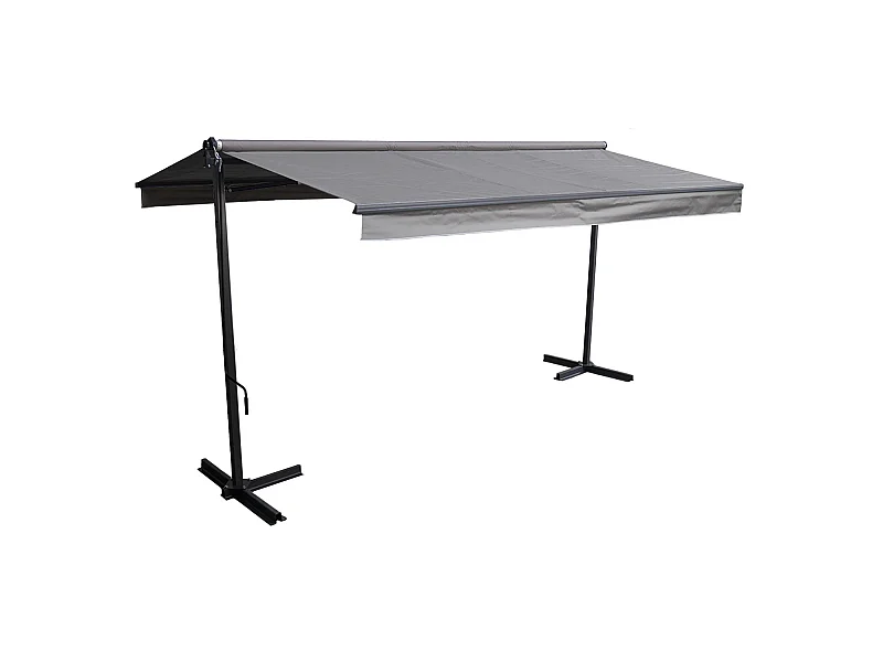 Store double pente FRENE sur pieds 3,95 x 3 m - Toile grise et structure grise - HAPPY GARDEN