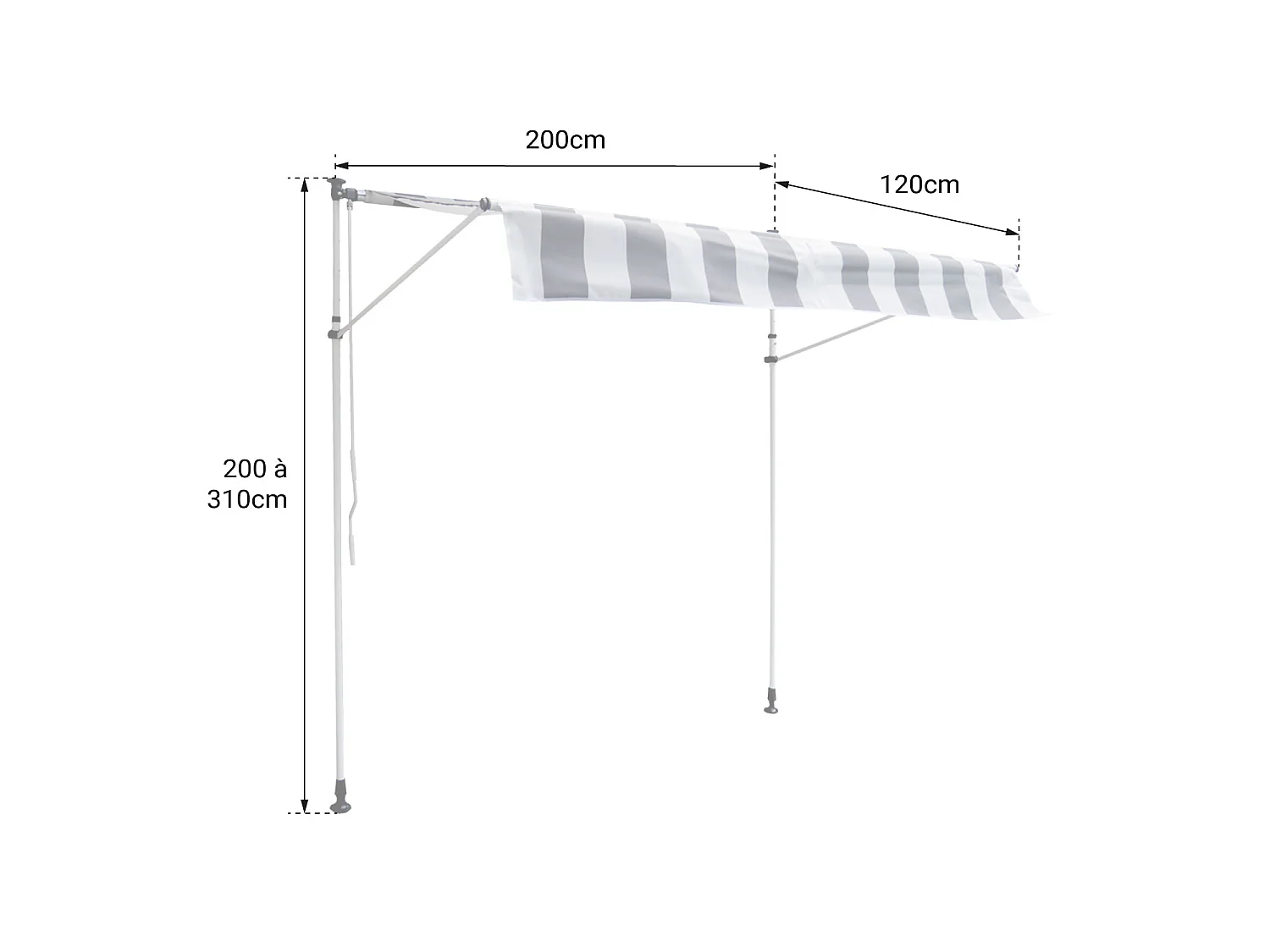 Store banne pour balcon CHENE 2 × 1,2m - Toile grise et structure grise - HAPPY GARDEN