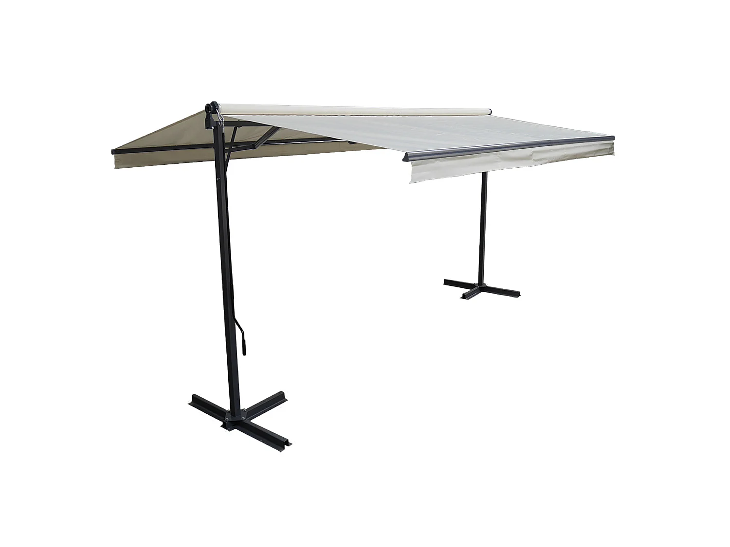 Store double pente FRENE sur pieds 3,95 x 3 m - Toile beige et structure grise - HAPPY GARDEN