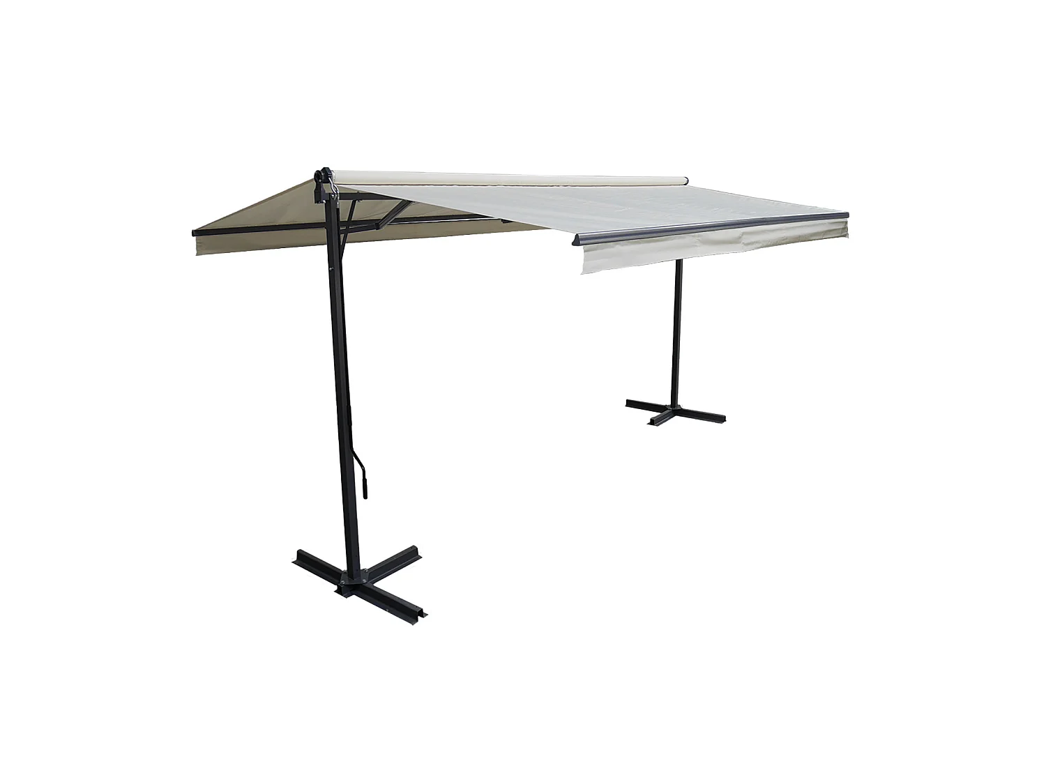 Store double pente FRENE sur pieds 3,95 x 3 m - Toile beige et structure grise - HAPPY GARDEN