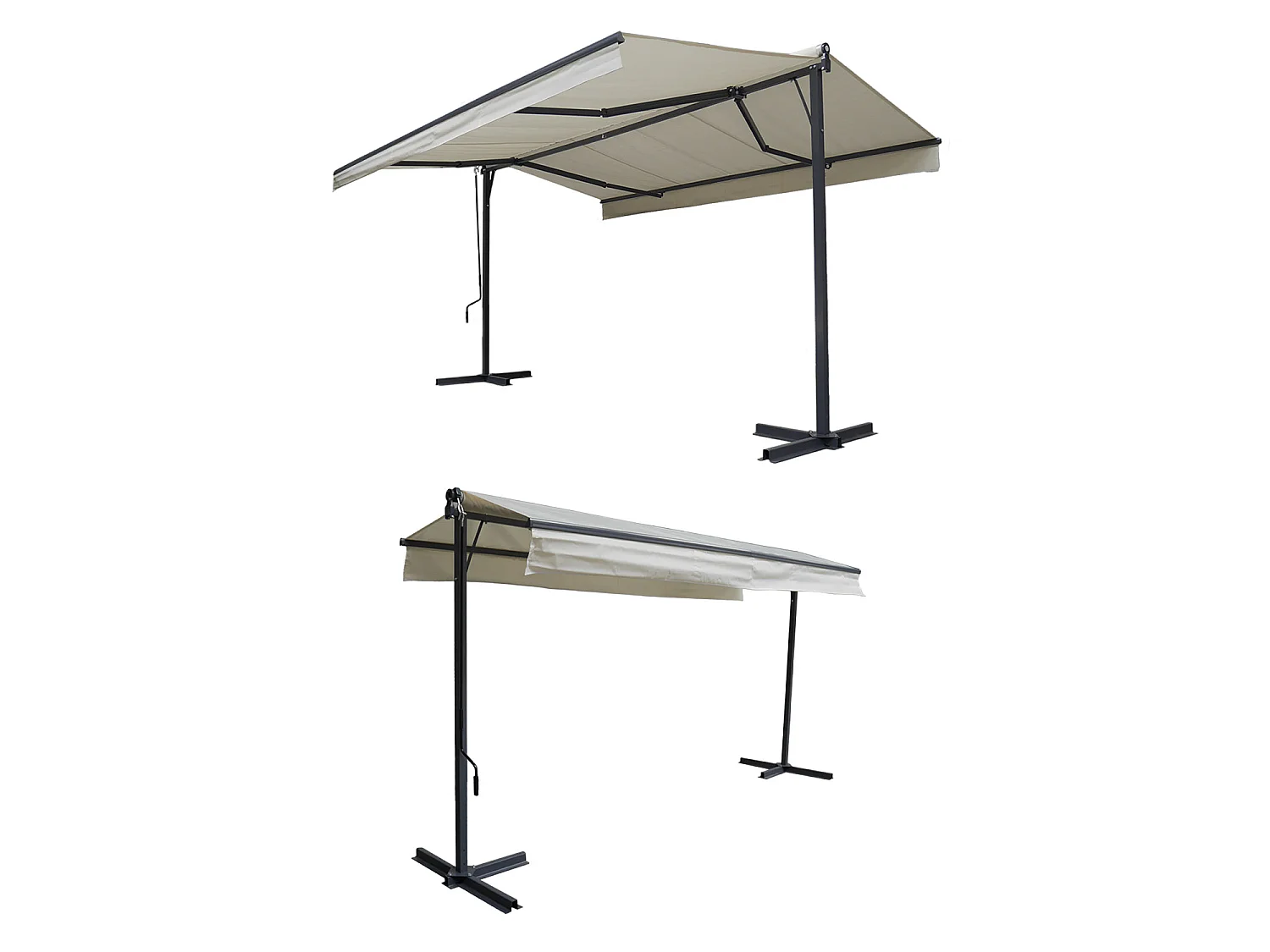 Store double pente FRENE sur pieds 3,95 x 3 m - Toile beige et structure grise - HAPPY GARDEN