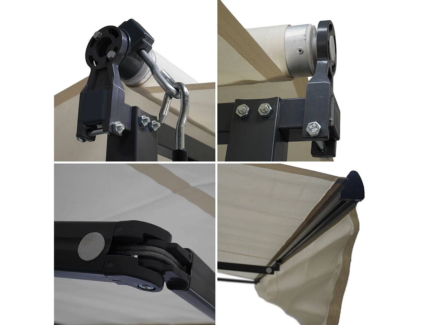 Store double pente FRENE sur pieds 3,95 x 3 m - Toile beige et structure grise - HAPPY GARDEN