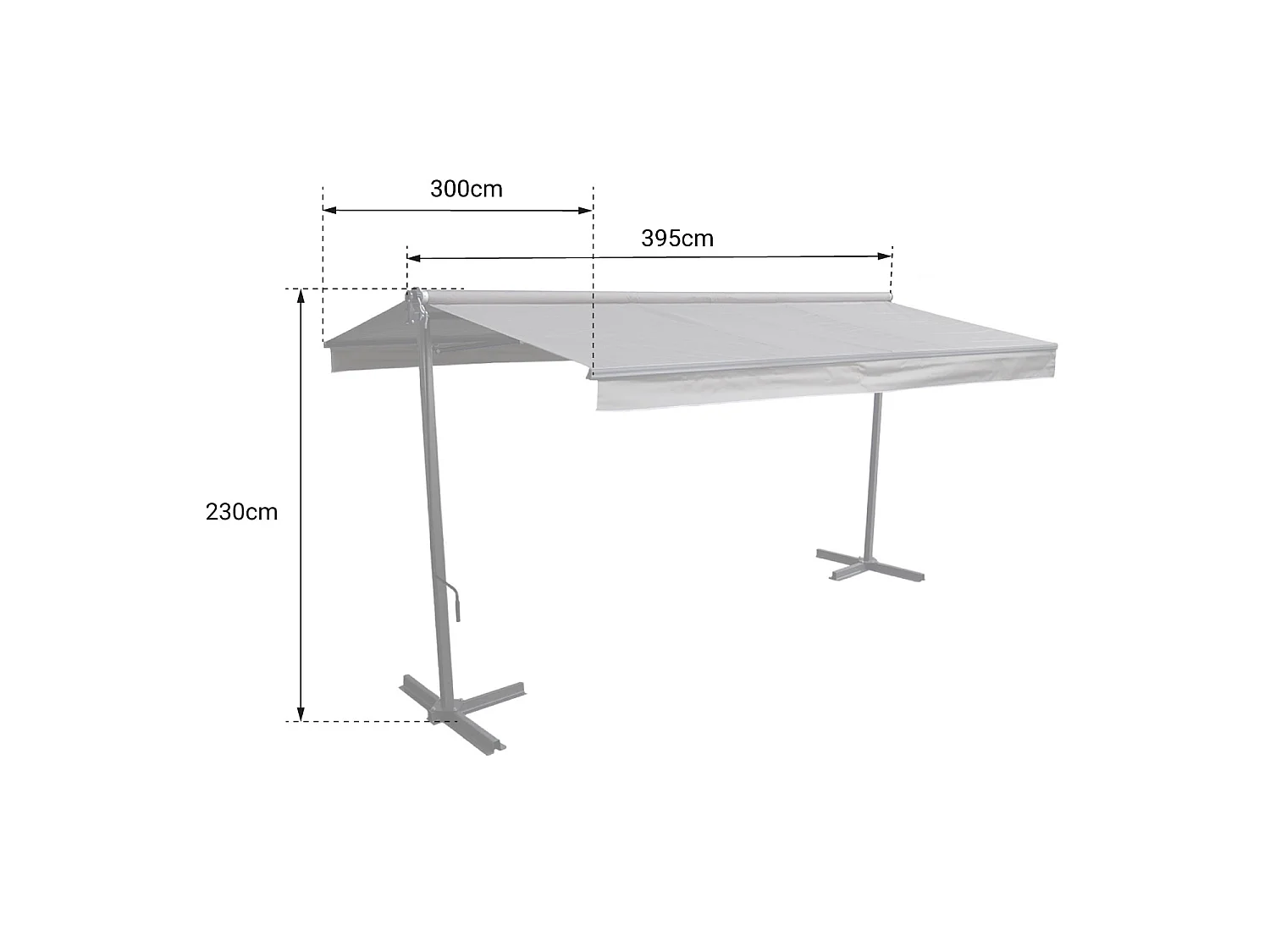 Store double pente FRENE sur pieds 3,95 x 3 m - Toile rayée blanche/grise et structure blanche - HAPPY GARDEN