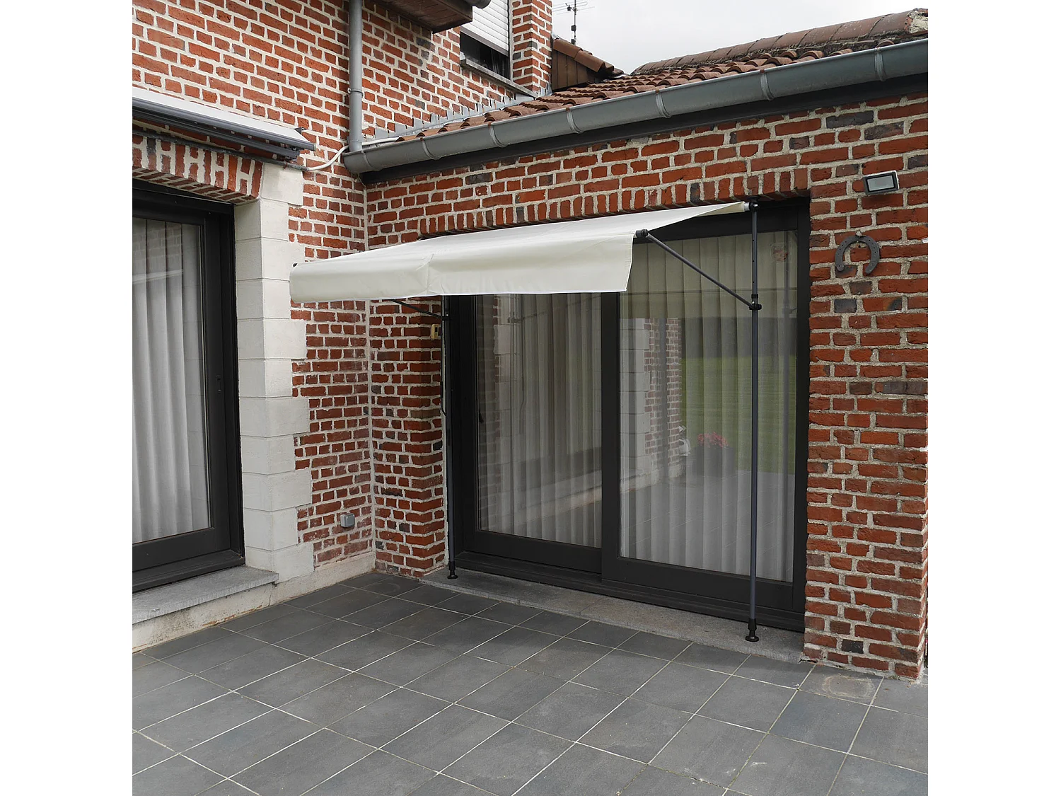 CHENE balkonluifel 2 × 1.2m - Beige doek en grijs frame