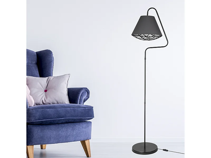 Lampadaire Gateshead en métal et textile hauteur 160 cm E27 noir / gris [lux.pro]