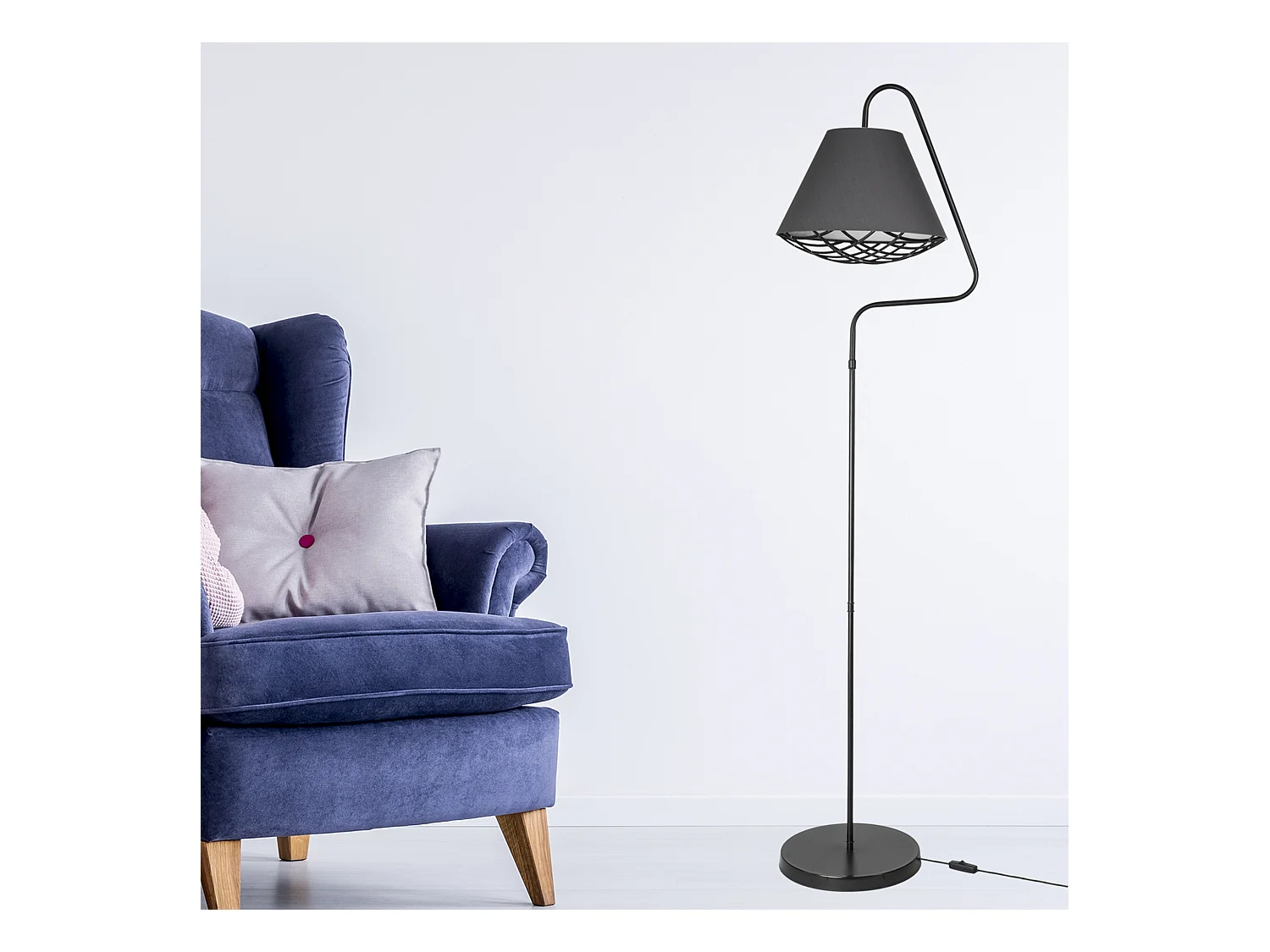 Lampadaire Gateshead en métal et textile hauteur 160 cm E27 noir / gris [lux.pro]