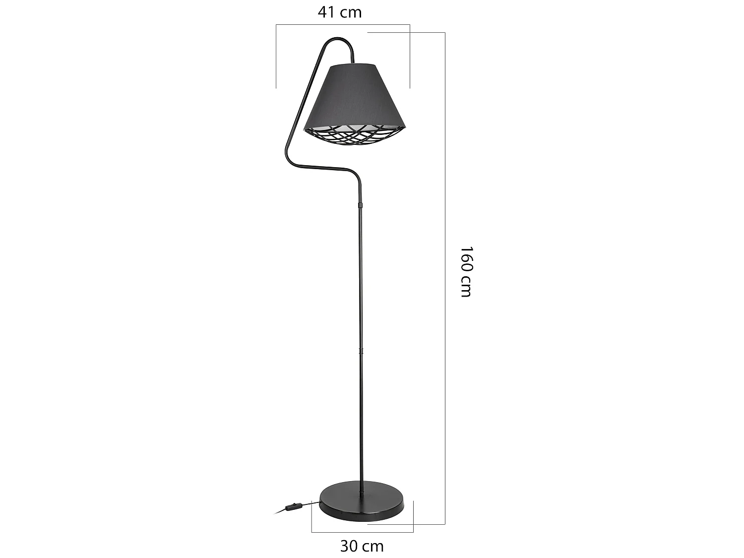 Lampadaire Gateshead en métal et textile hauteur 160 cm E27 noir / gris [lux.pro]