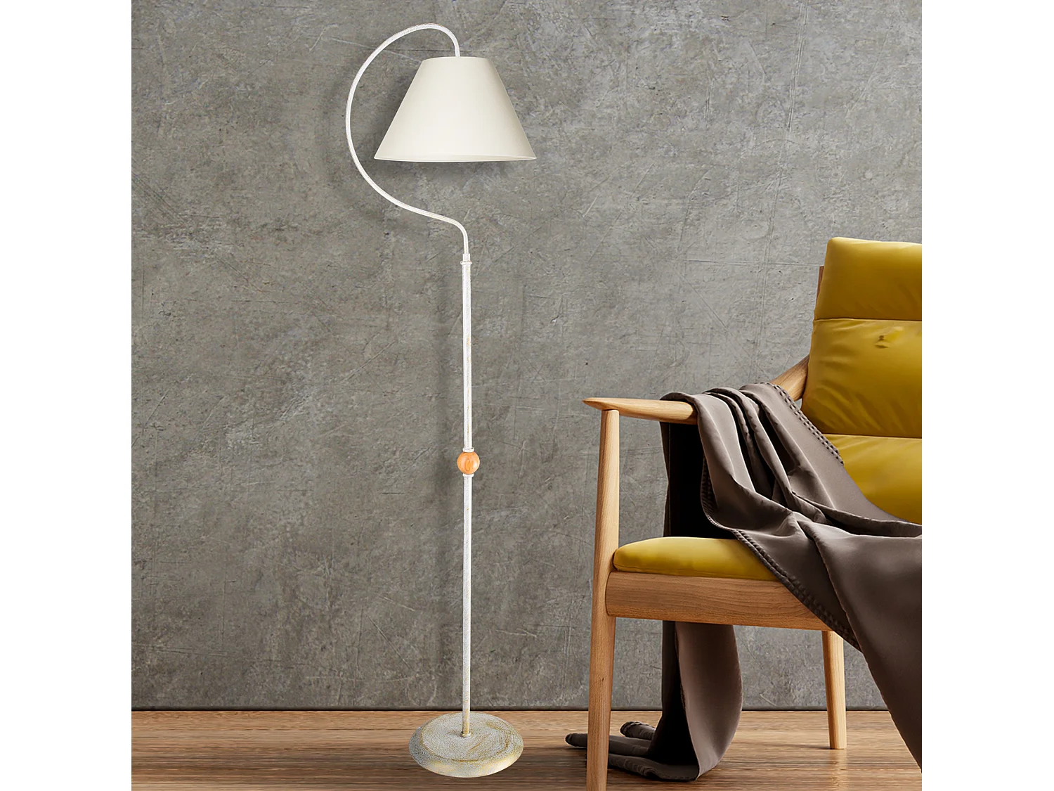 Lampadaire Epsom en métal hauteur 158 cm E27 blanc patiné [lux.pro]