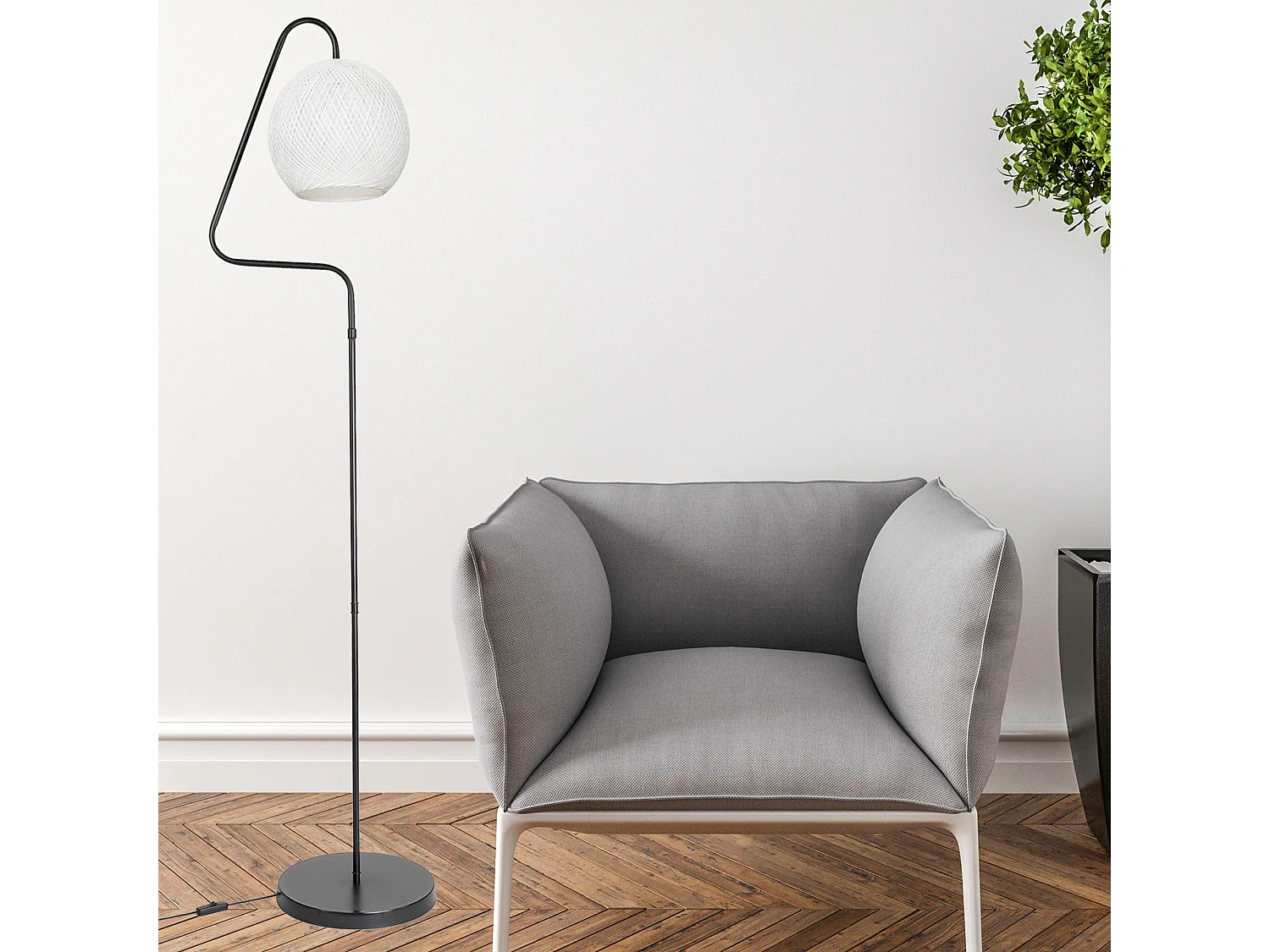 Lampadaire Littlehampton en métal et corde de jute hauteur 160 cm E27 noir / blanc [lux.pro]