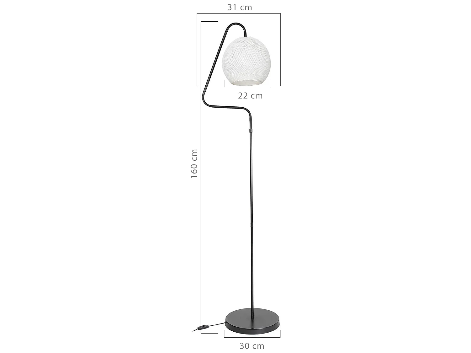 Lampadaire Littlehampton en métal et corde de jute hauteur 160 cm E27 noir / blanc [lux.pro]