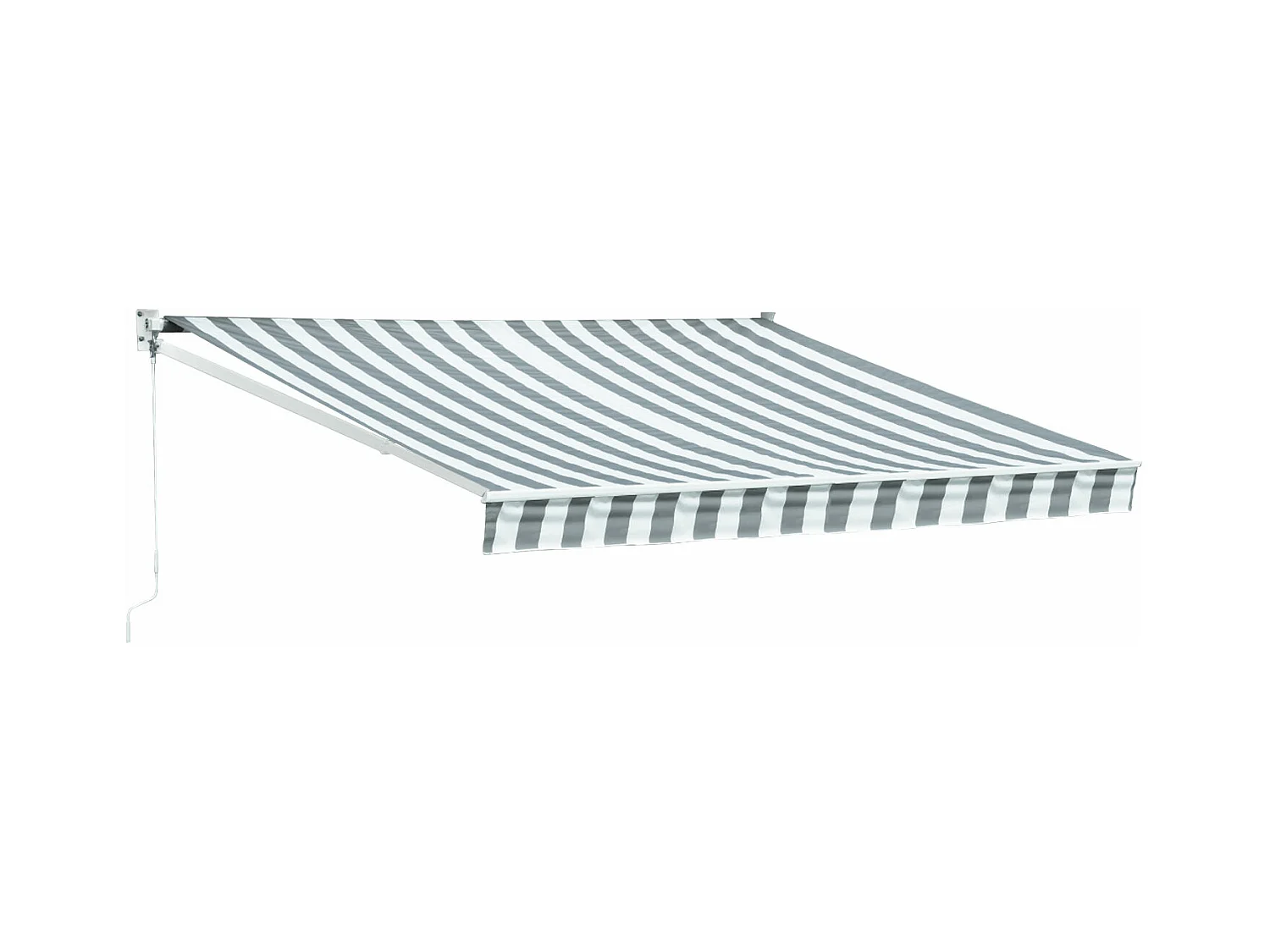 Store banne SAULE 3,5 × 3m - Toile rayée blanche/grise et structure blanche - HAPPY GARDEN