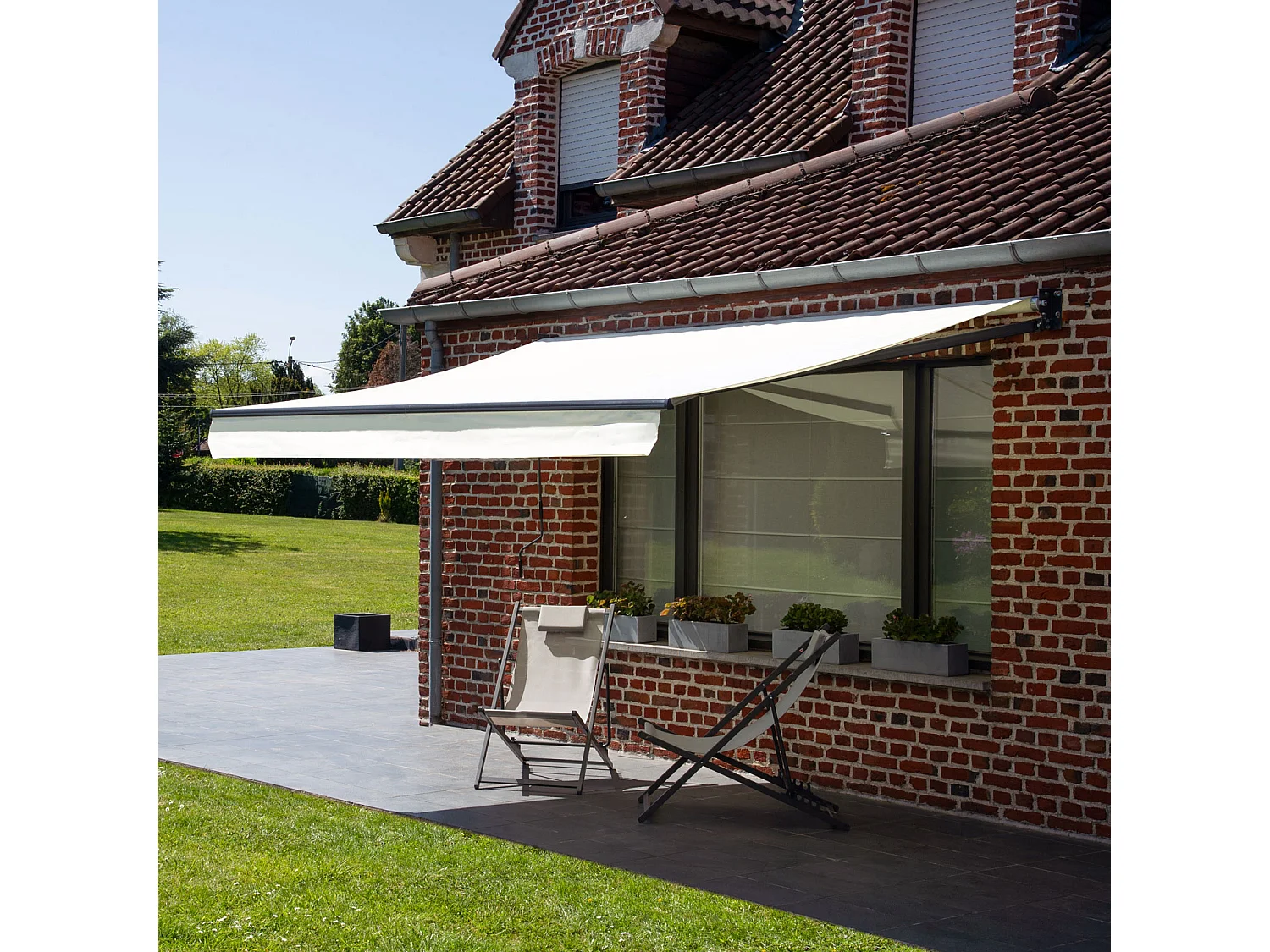 Toldo SAULE 3,95 × 3m - Tecido bege e estrutura cinzenta