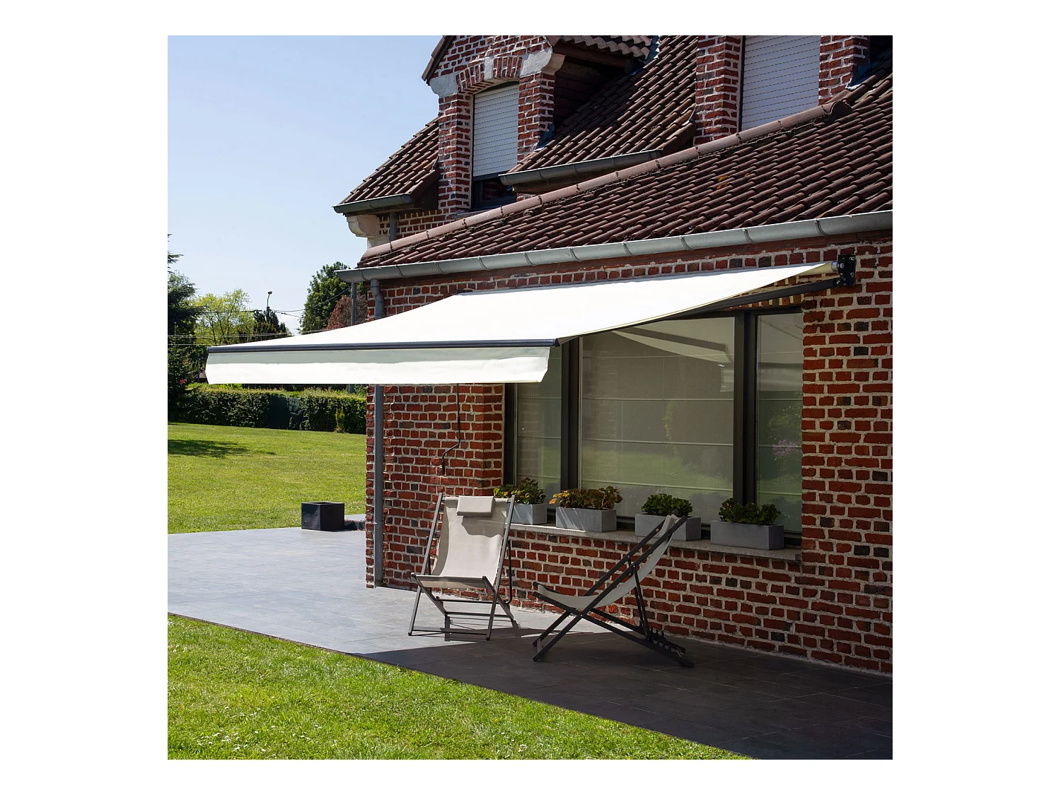 SAULE luifel 2,5 × 2m - Beige doek en grijze structuur