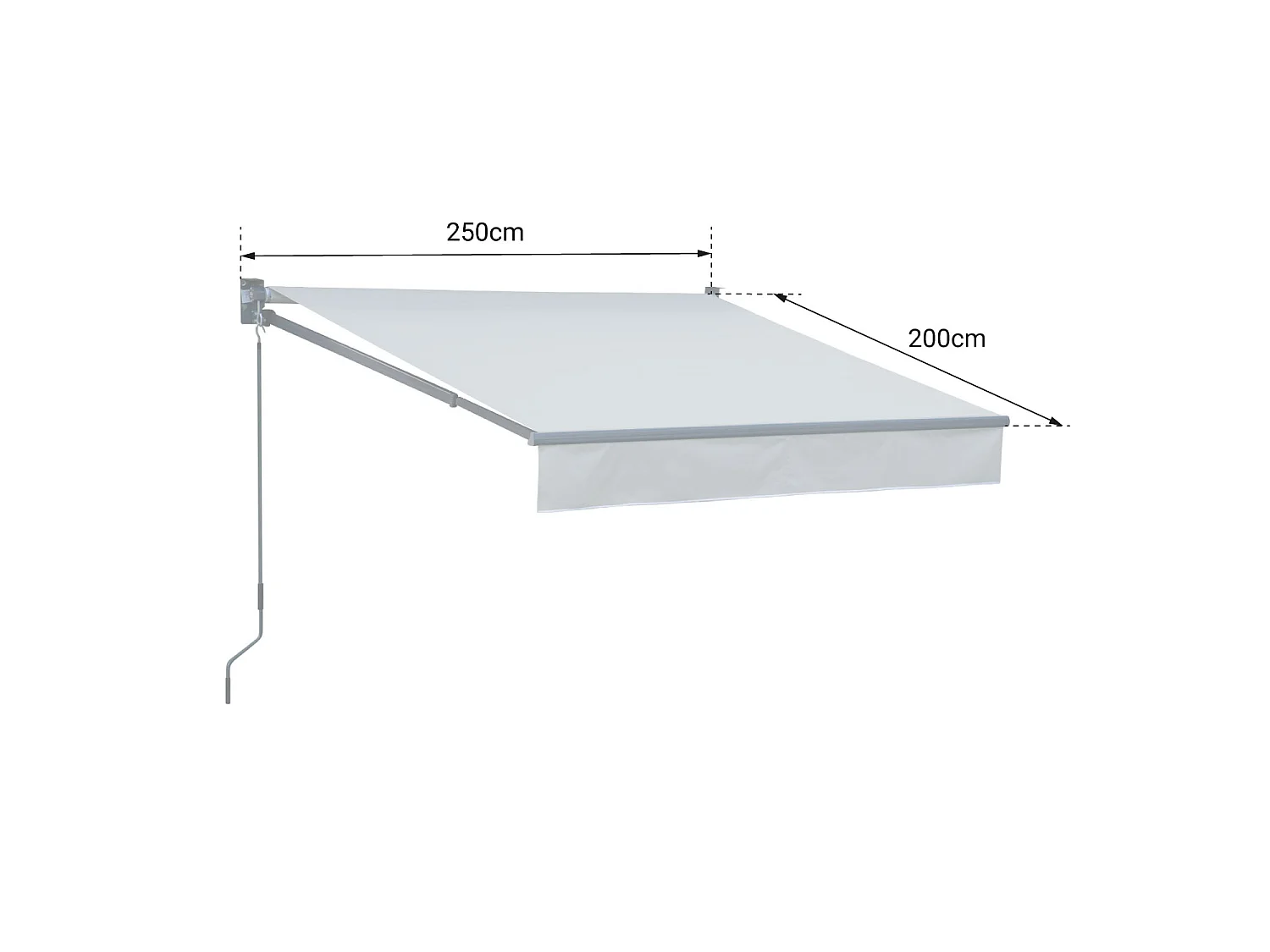 SAULE luifel 2,5 × 2m - Wit/grijs gestreept doek en witte structuur
