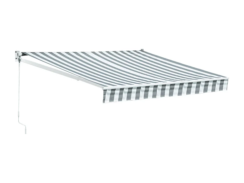 Store banne SAULE 2,5 × 2m - Toile rayée blanche/grise et structure blanche - HAPPY GARDEN