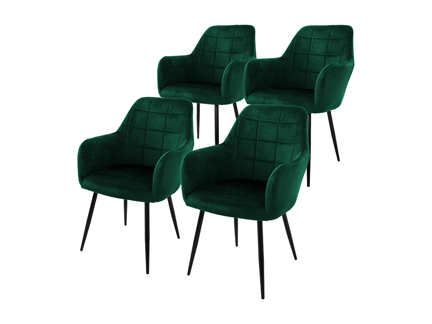 Juego de 4 sillas de comedor de terciopelo verde oscuro diseño retro ML-DESIGN