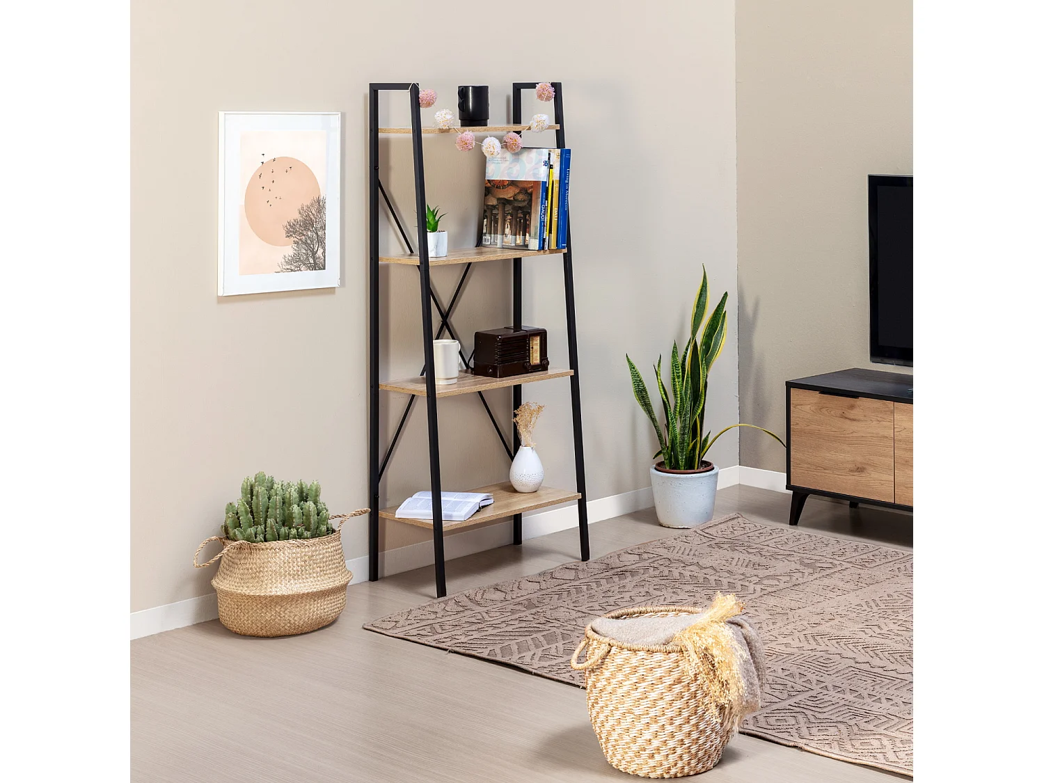 Trapkast Ana 4 planken, Eiken/Zwart, 60 cm