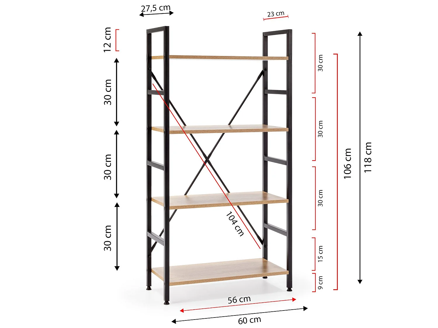 Étagère bibliothèque Virginia bois 4 Étagères, pour salle à manger