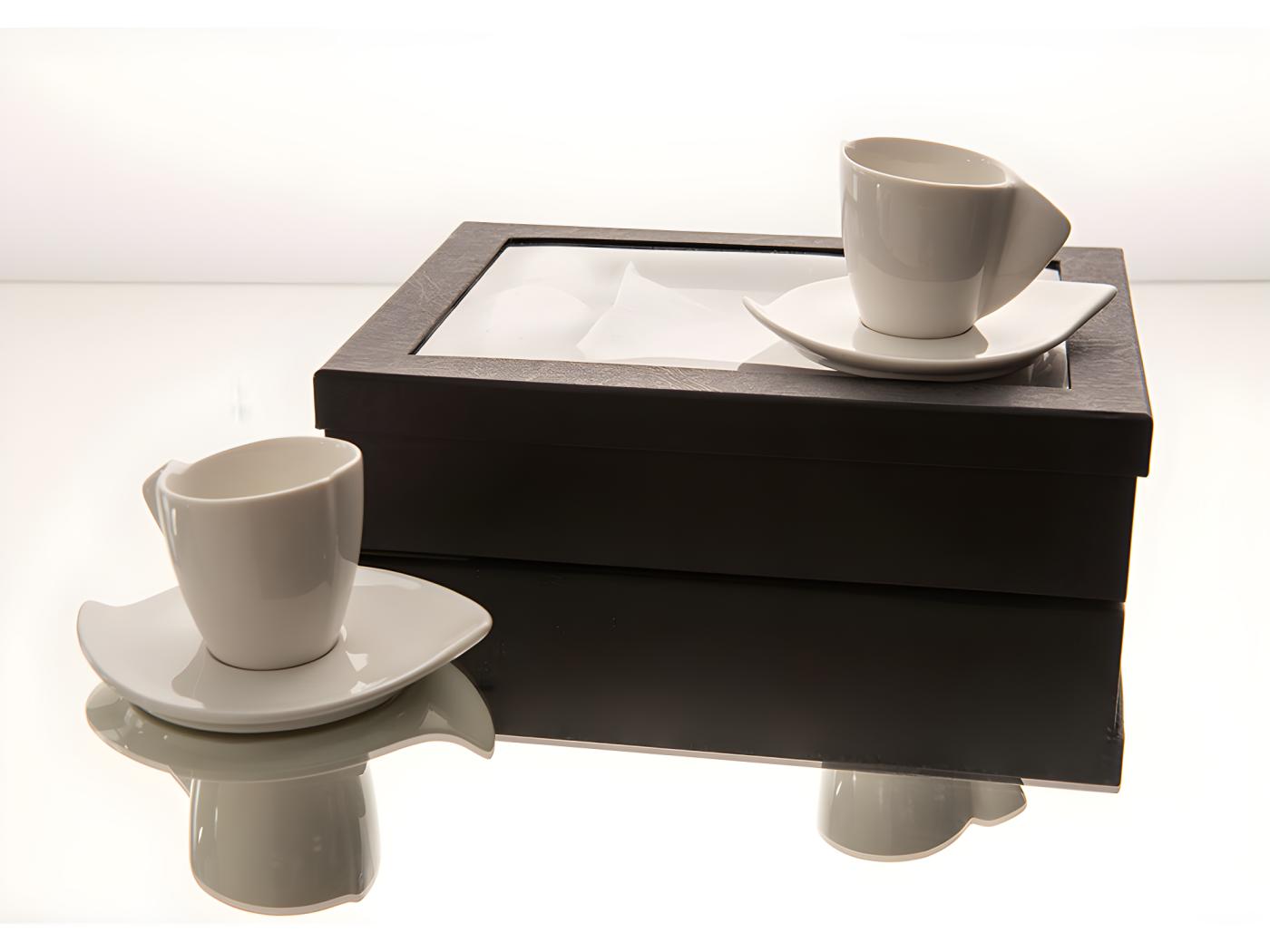 Coffret 6 Tasses 100 Ml Porcelaine Avec Sous Tasses Vague 