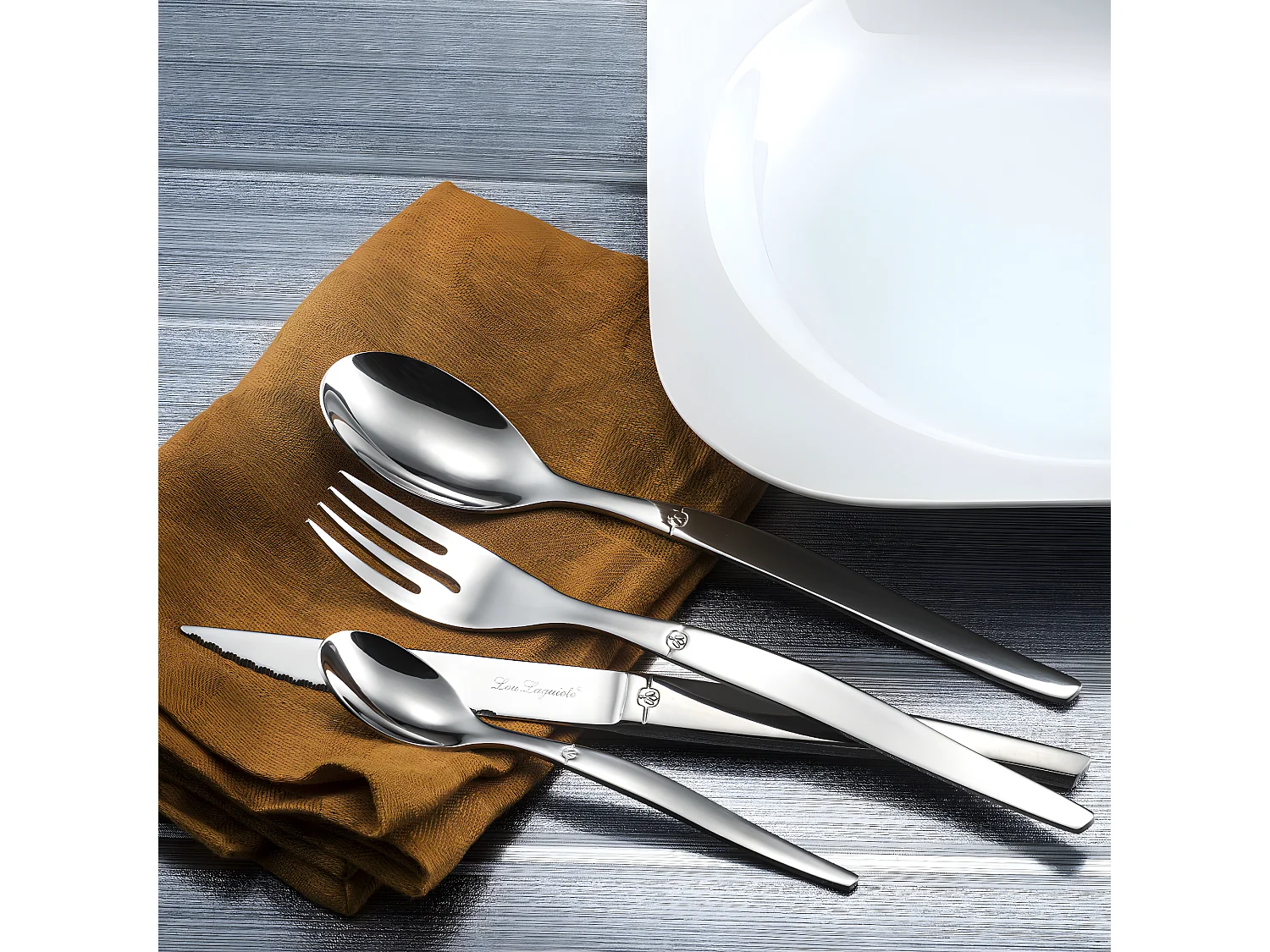 Set aus 6 Kuchengabeln Jet aus glänzendem Edelstahl - Kollektion Lou Laguiole