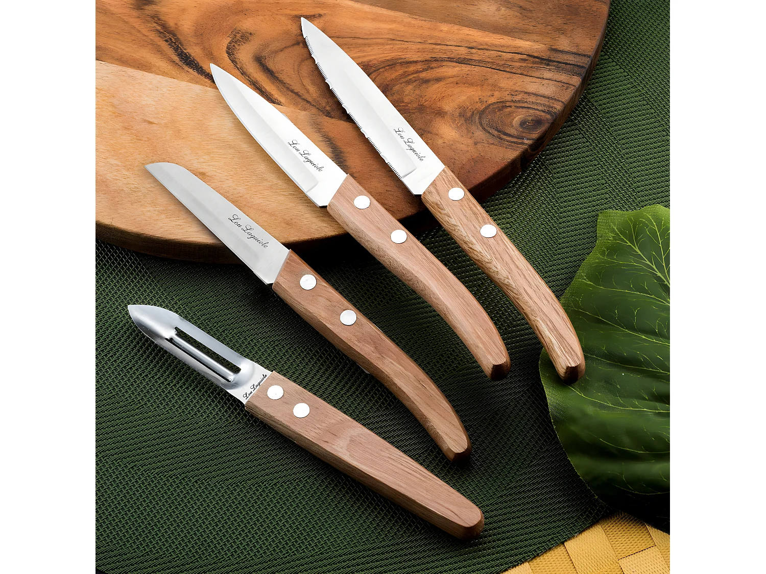 Set van 4 Laguiole Forest "Essentiel" keukenmessen van natuurlijk hout