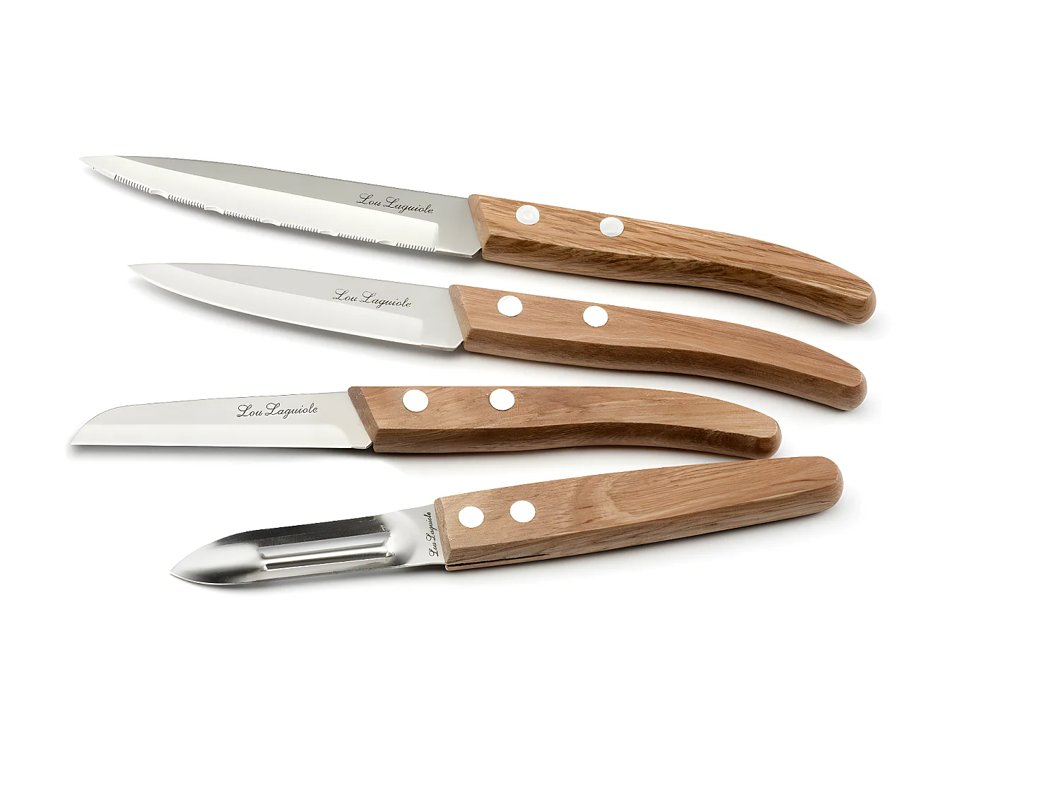 Set van 4 Laguiole Forest "Essentiel" keukenmessen van natuurlijk hout