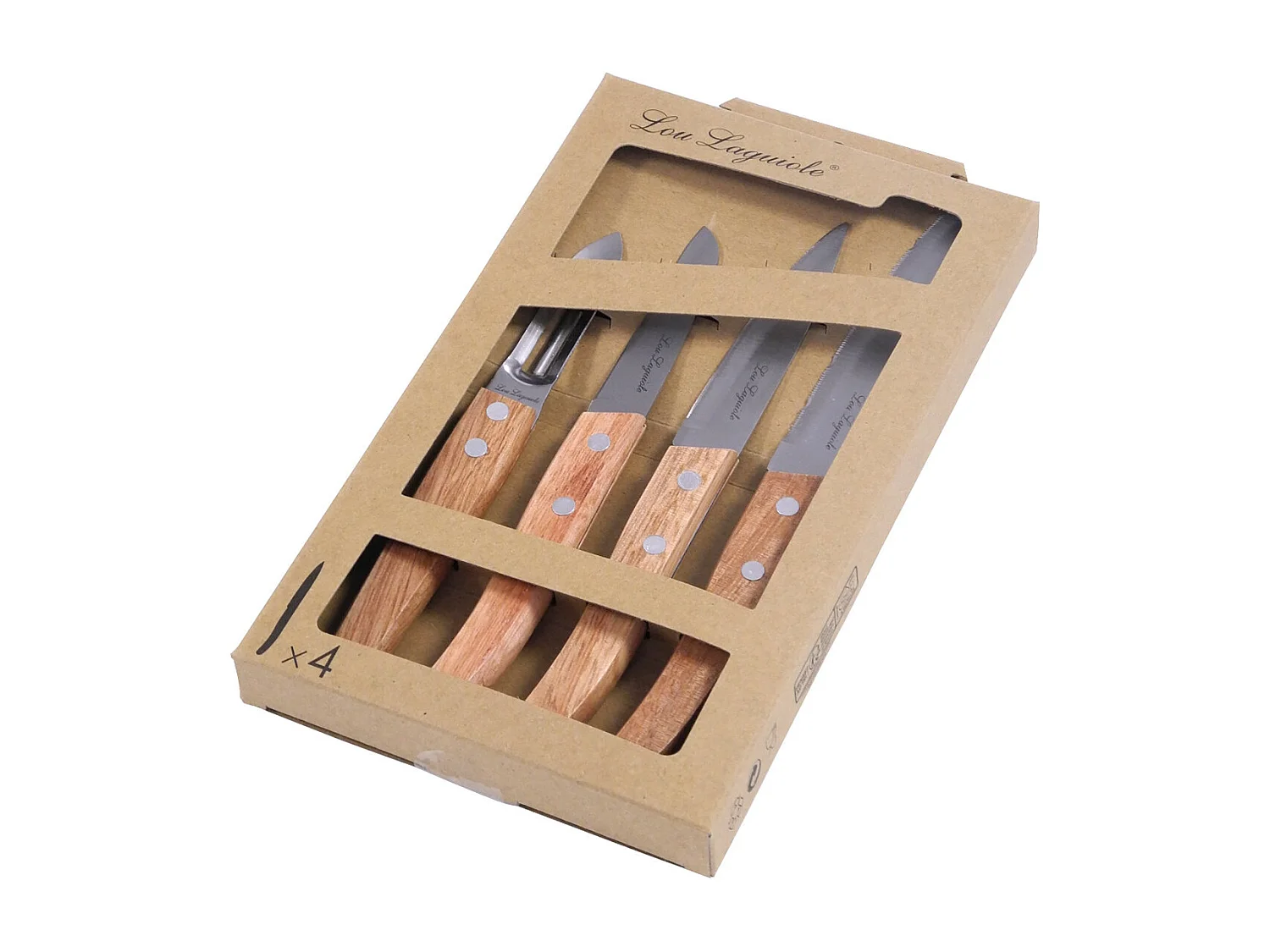 Set van 4 Laguiole Forest "Essentiel" keukenmessen van natuurlijk hout