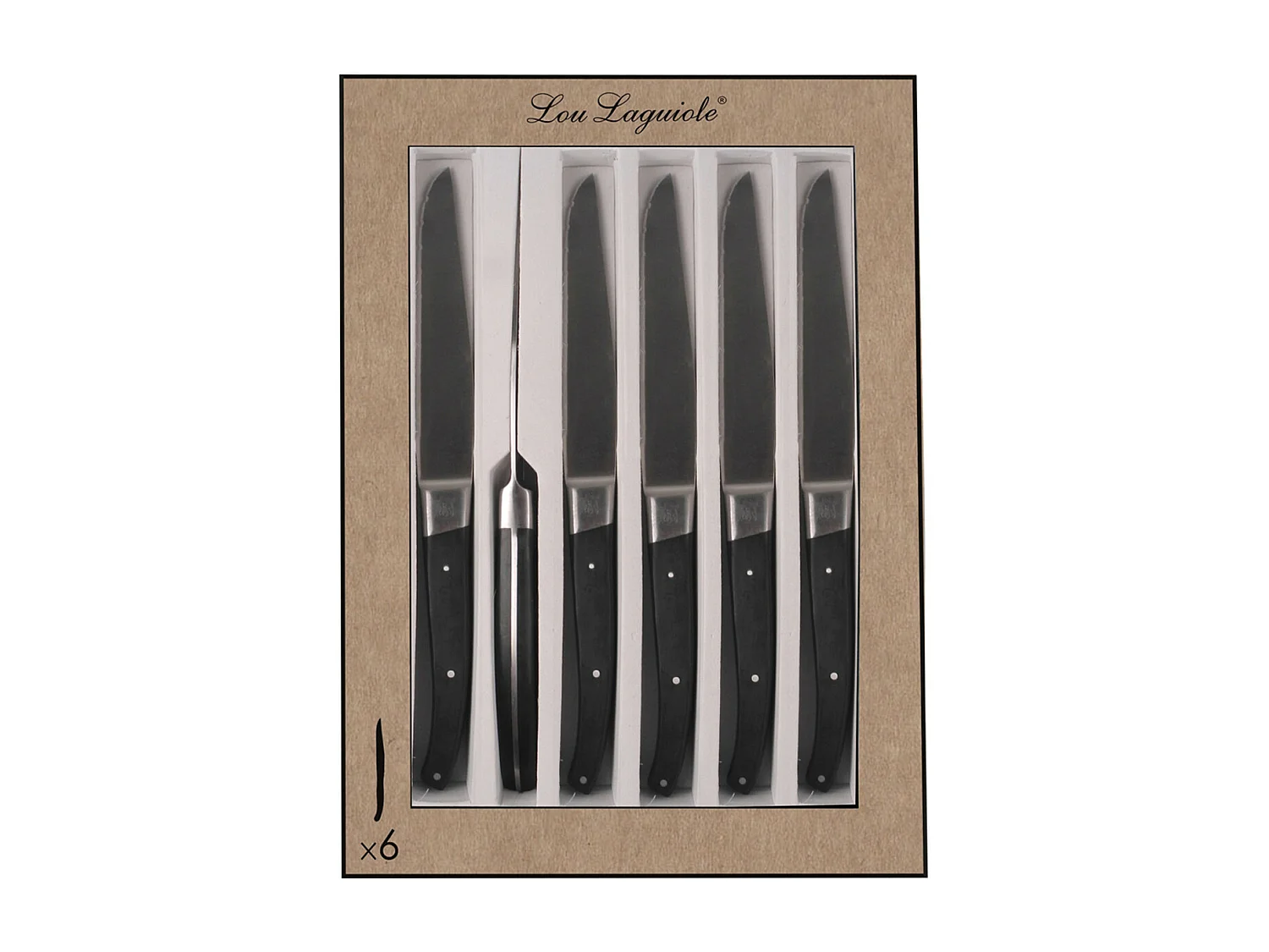Set 6 Steakmesser Lou Laguiole Pro Wellenschliffklinge 11,5 cm aus MoV-Stahl