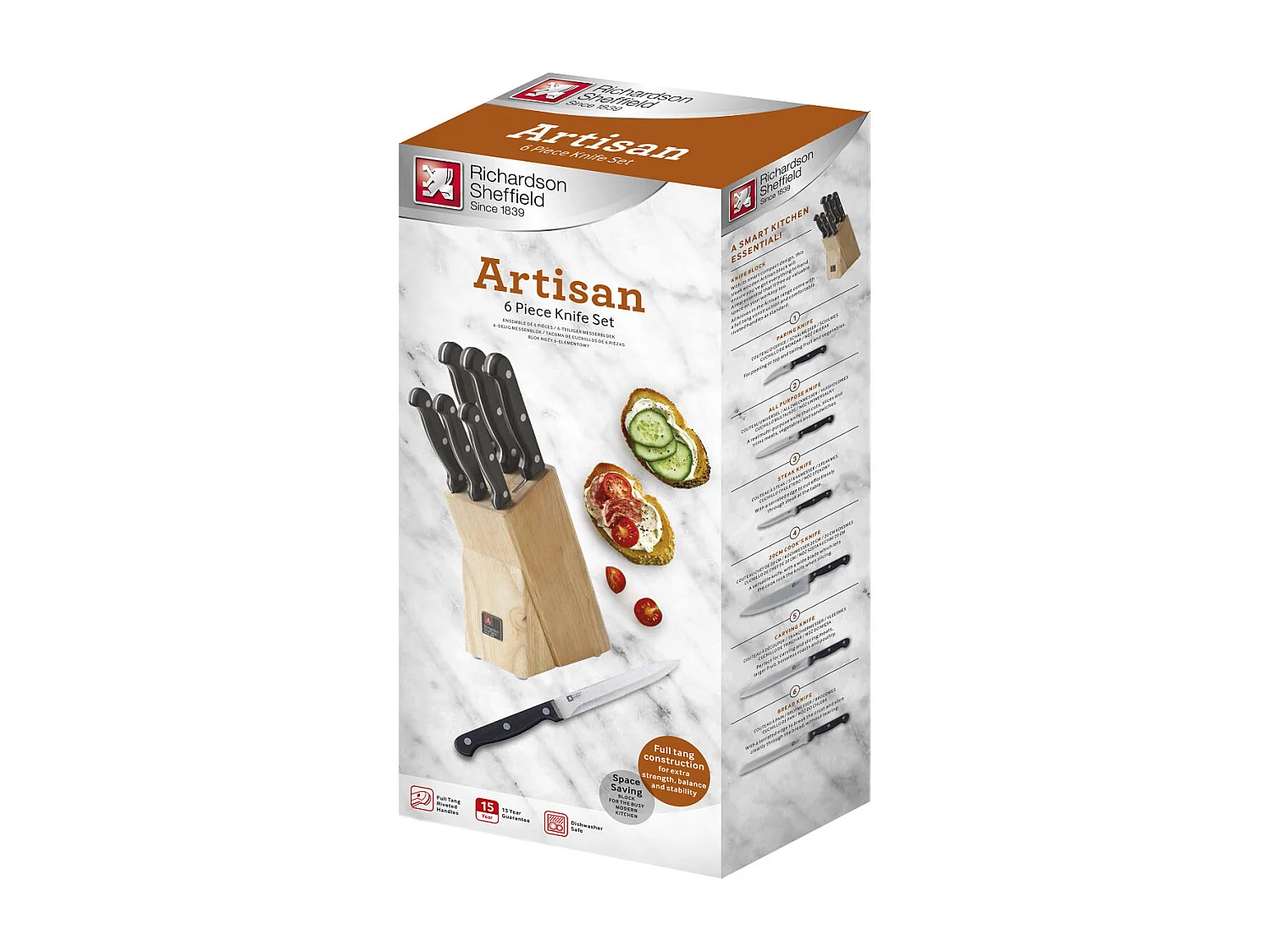 Conjunto de 6 facas de cozinha Artisan - Design clássico em aço inoxidável