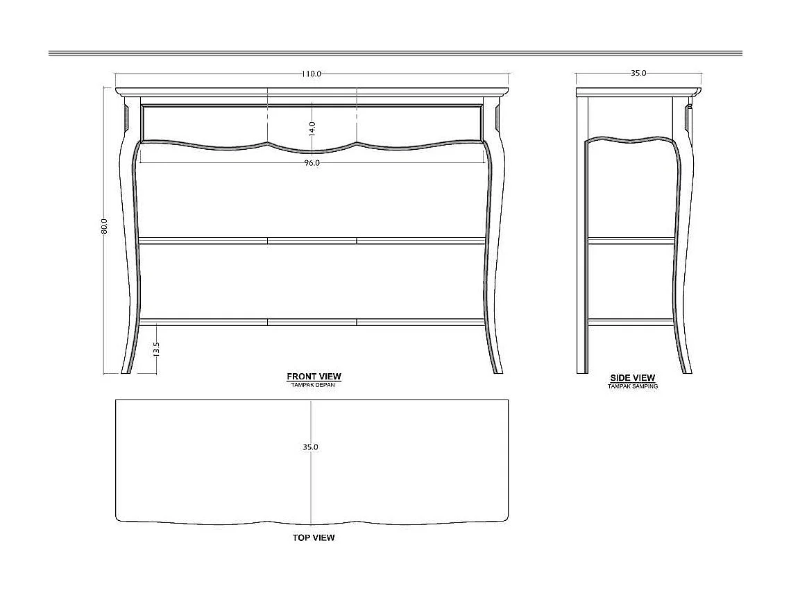 Console 1 tiroir 2 tablettes L110 - MADISON