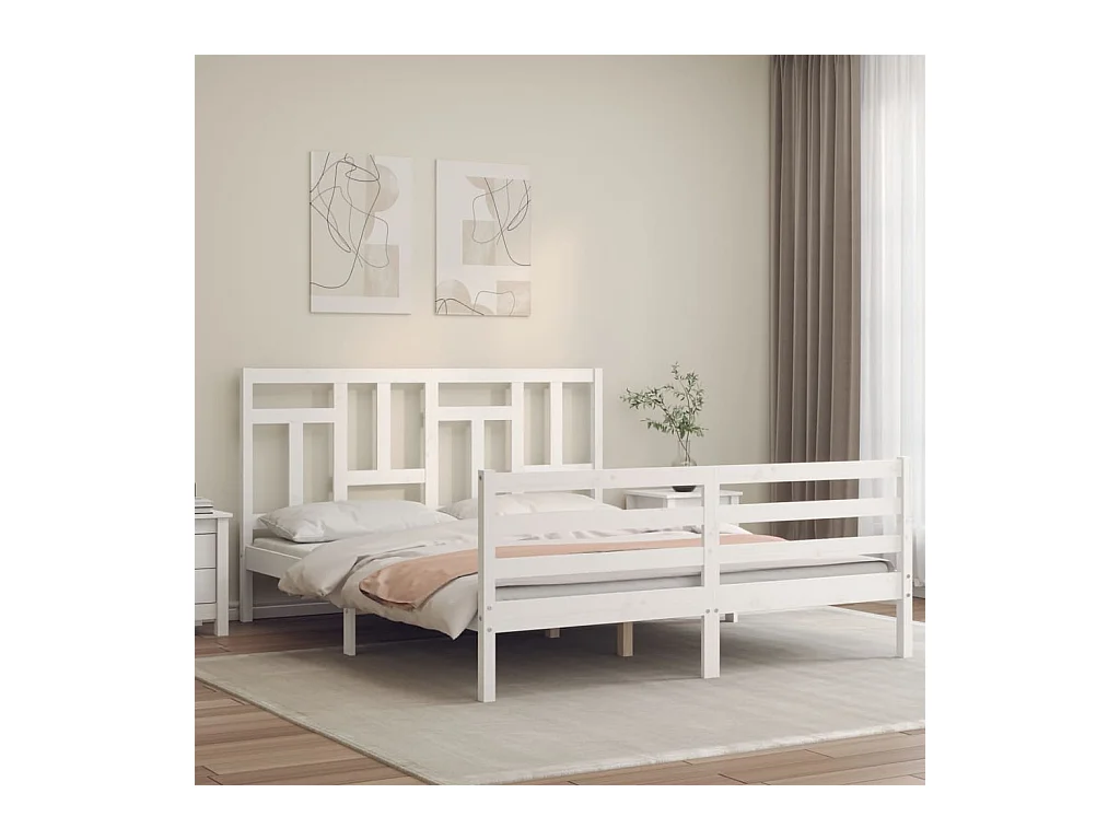 Bedframe met hoofdbord massief hout wit