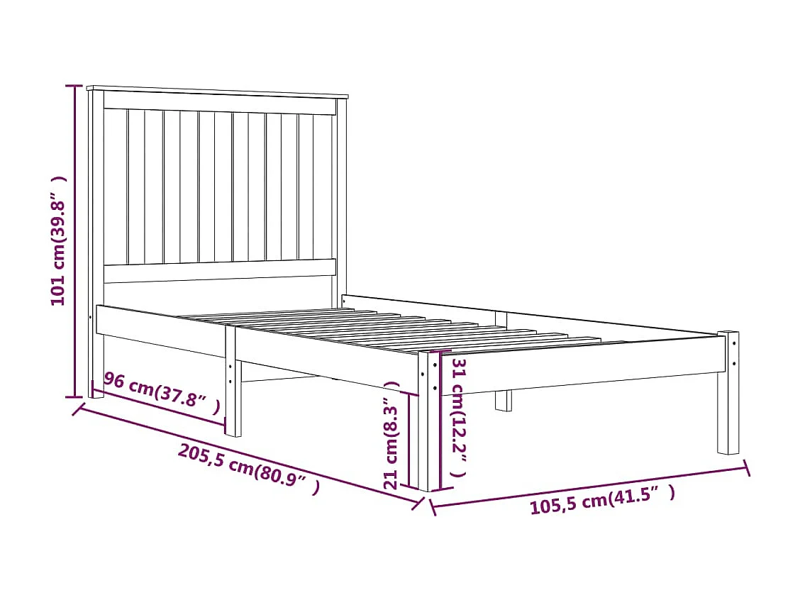 Cadre de lit Blanc Bois de pin massif 100x200 cm