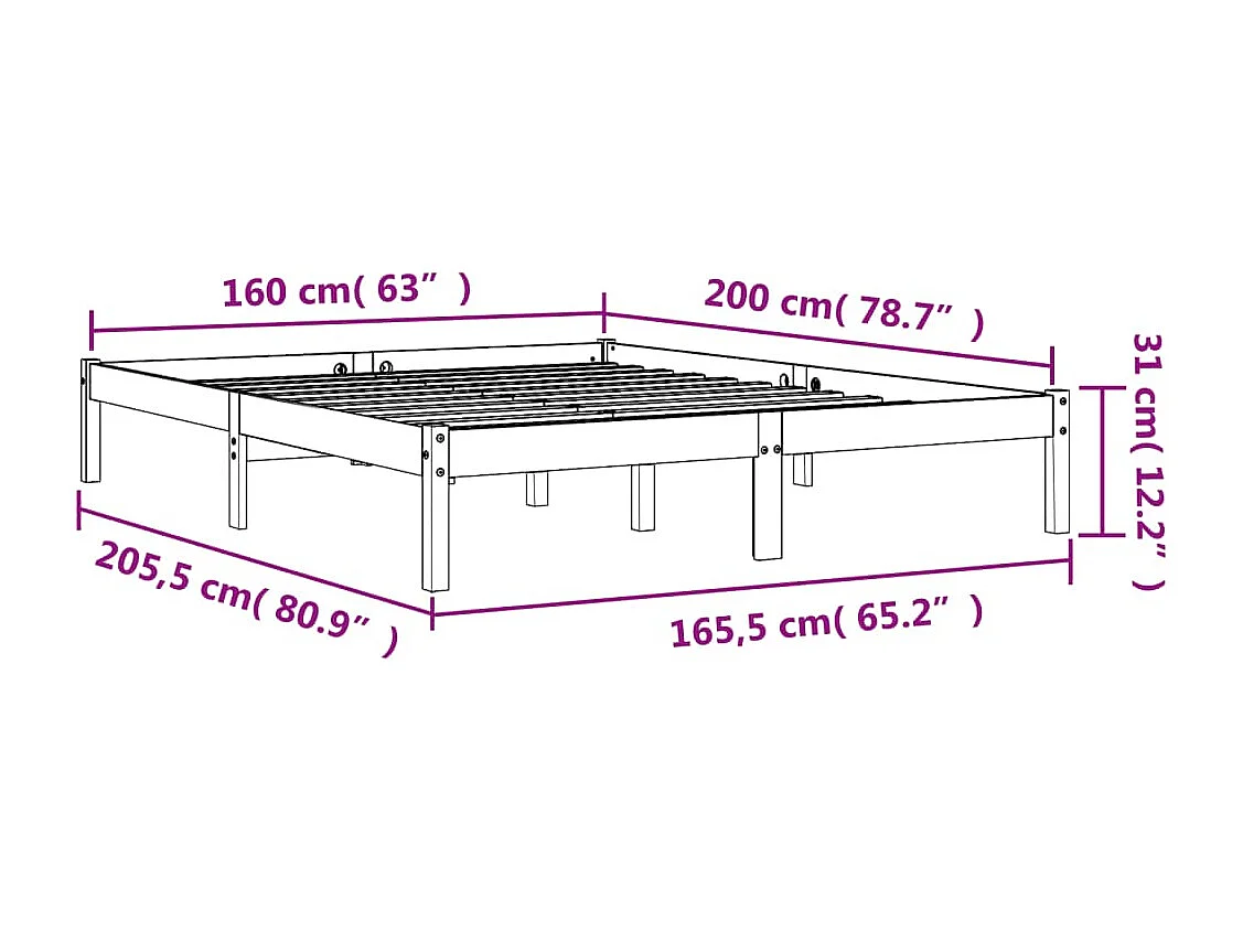 Cadre de lit cire marron 160x200 cm bois de pin massif