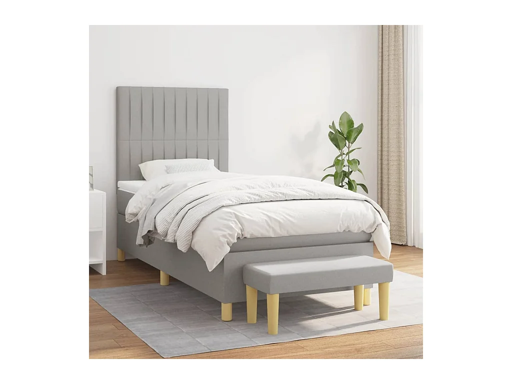 Cama box spring con colchón tela gris claro 80x200 cm