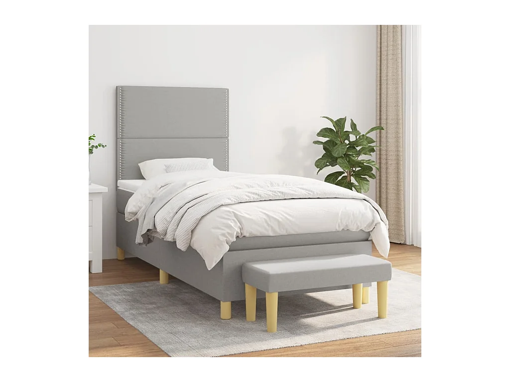 Boxspring met matras stof lichtgrijs 90x200 cm