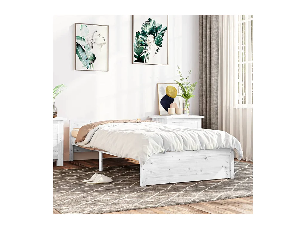 Bedframe massief hout wit 75x190 cm