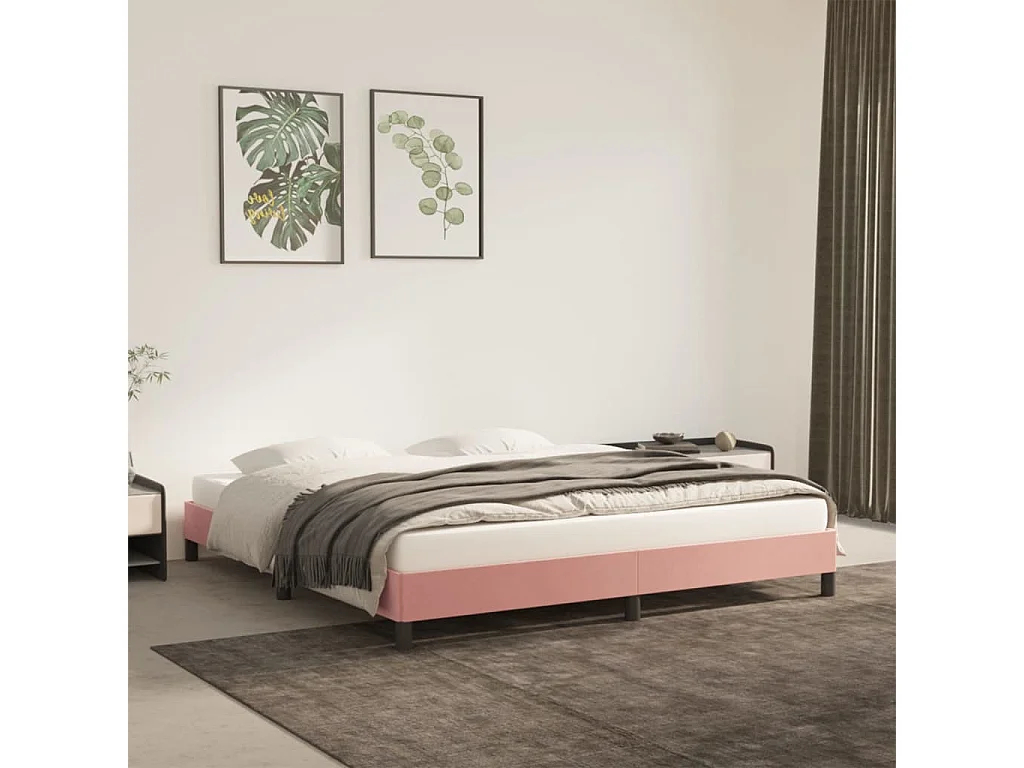 Estrutura de cama 160x200 cm veludo rosa